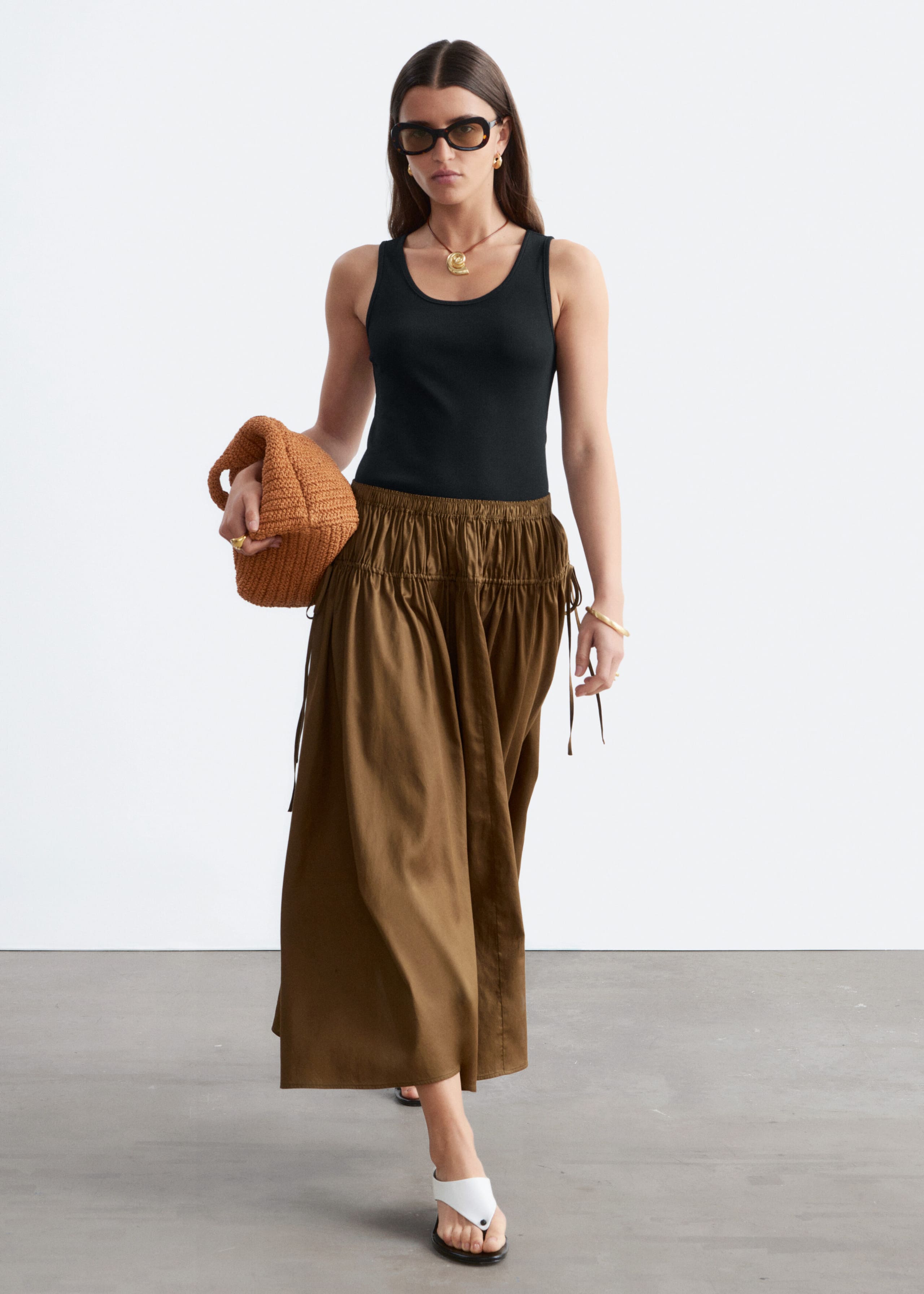Ribbed Cotton Tank Top - Green - Lookbook
