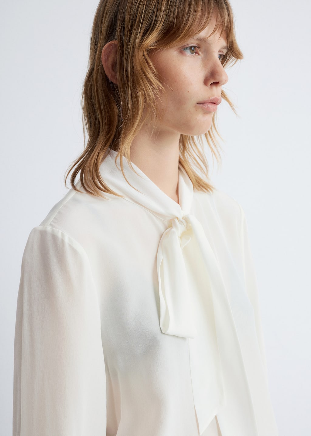 Image of Tie-Neck Silk Blouse