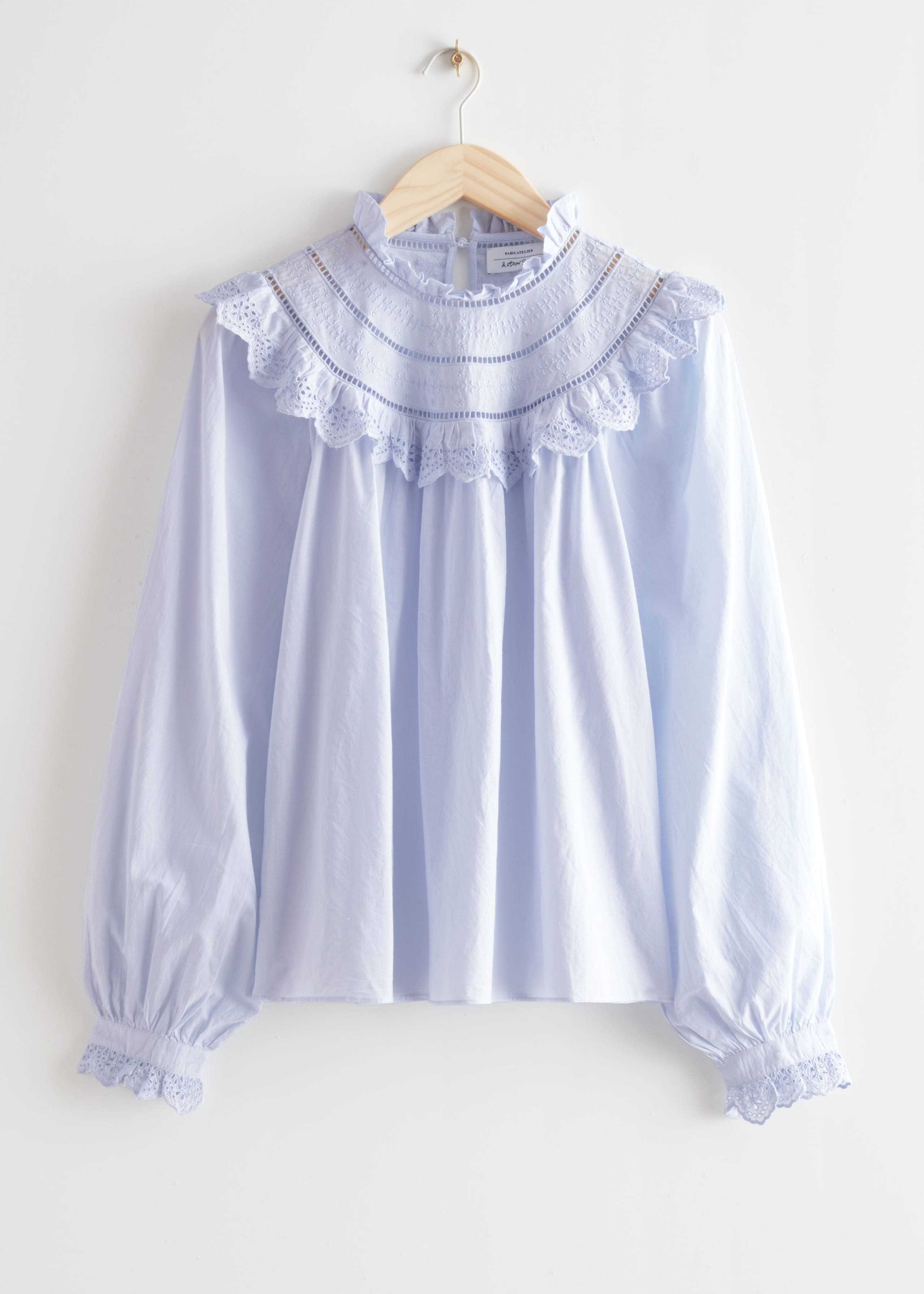 ALine Ruffle Embroidery Blouse - Light Blue - Natura morta