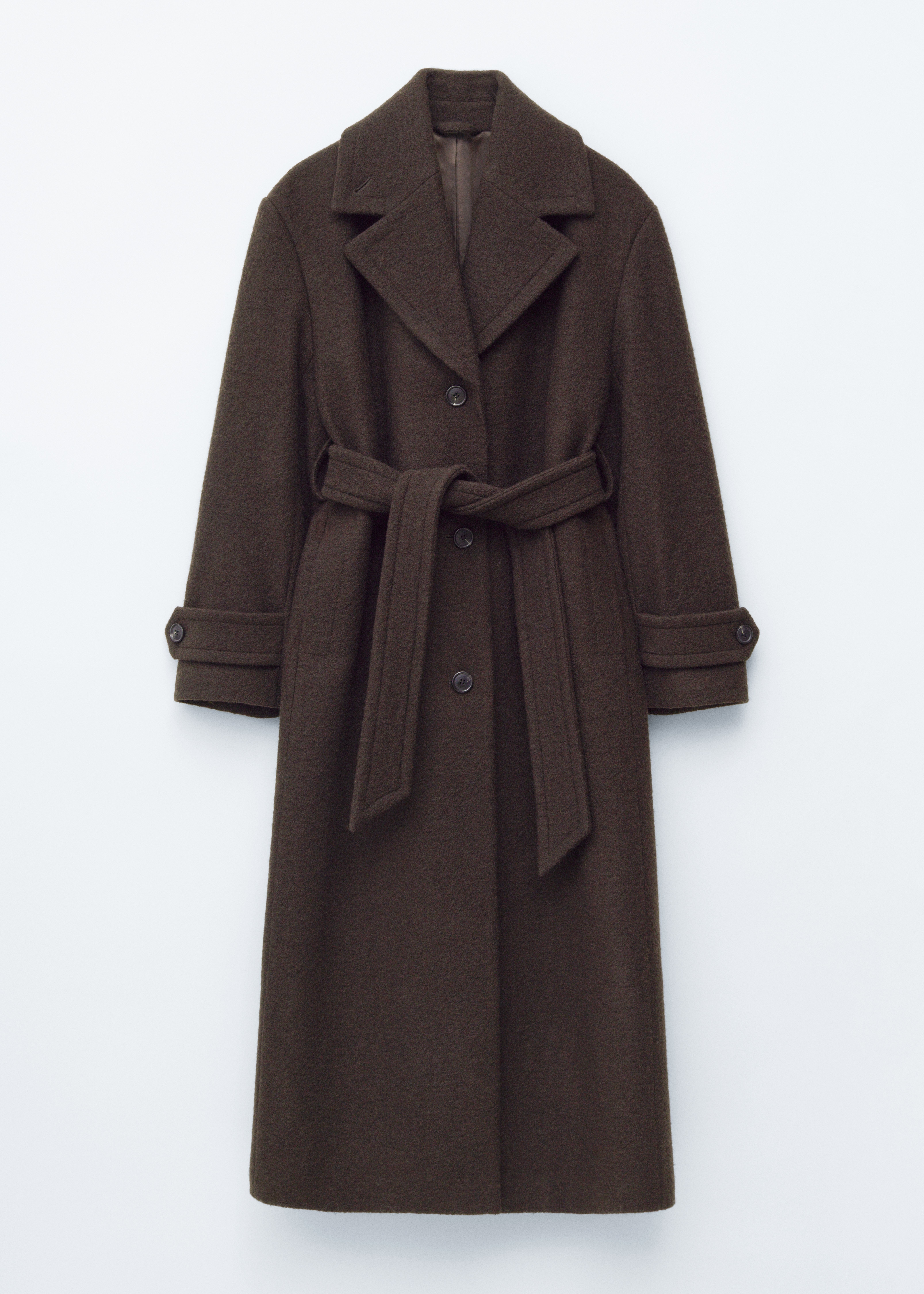 Tie-Belt Wool Coat - Dark Brown/Black
