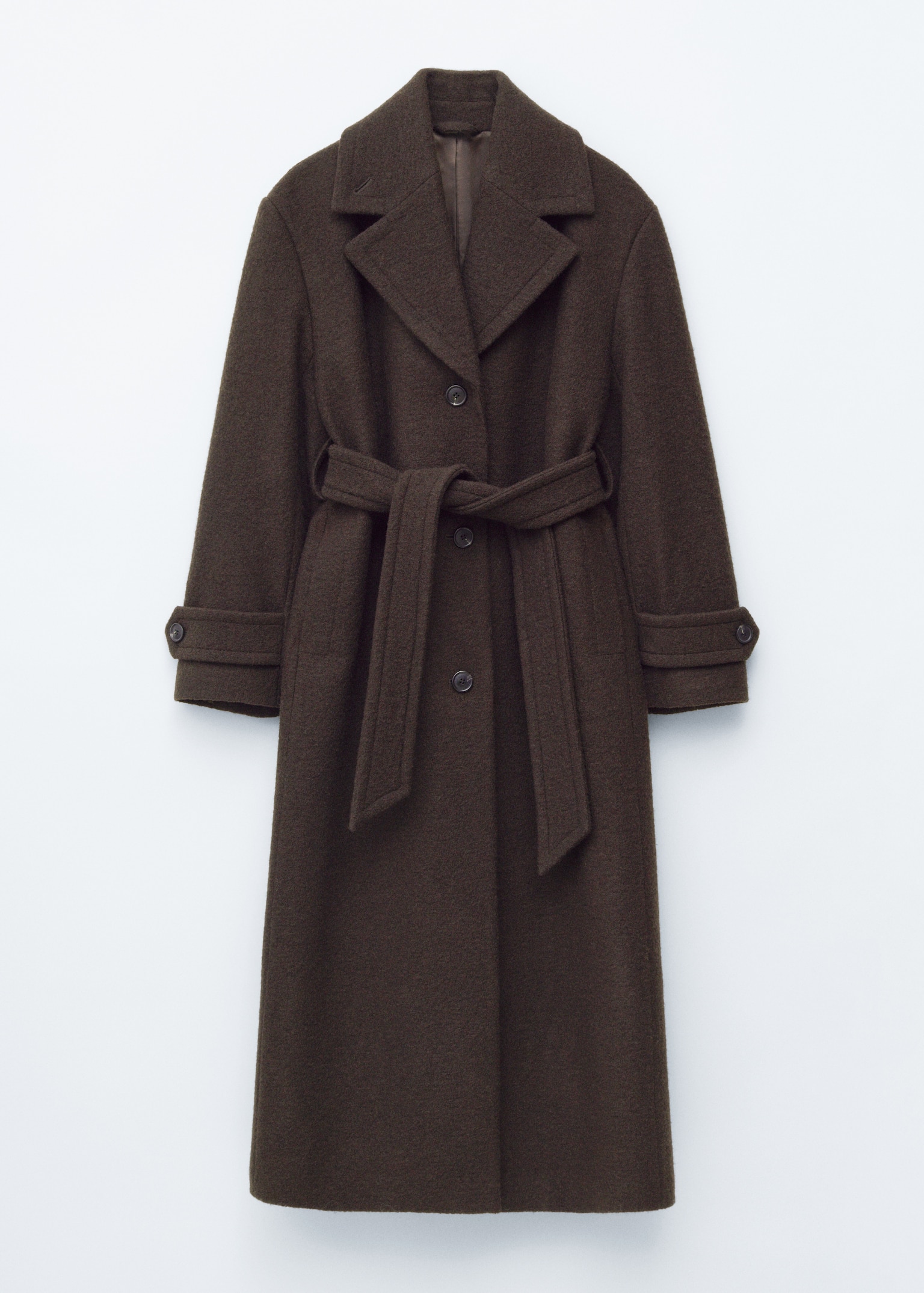 Tie-Belt Wool Coat - Dark Brown/Black - 2