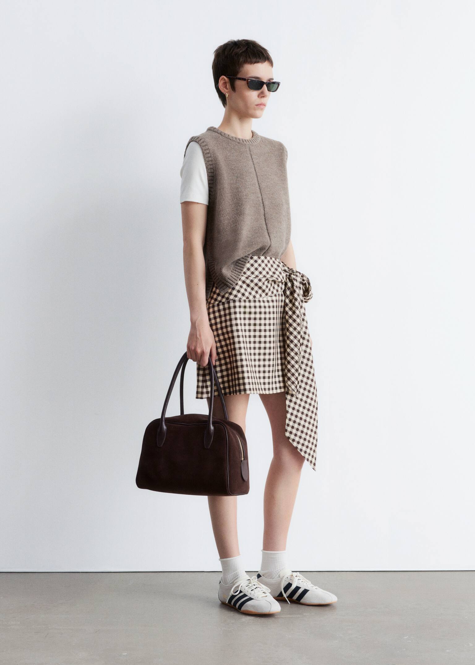 Minissaia xadrez - Xadrez Gingham castanho