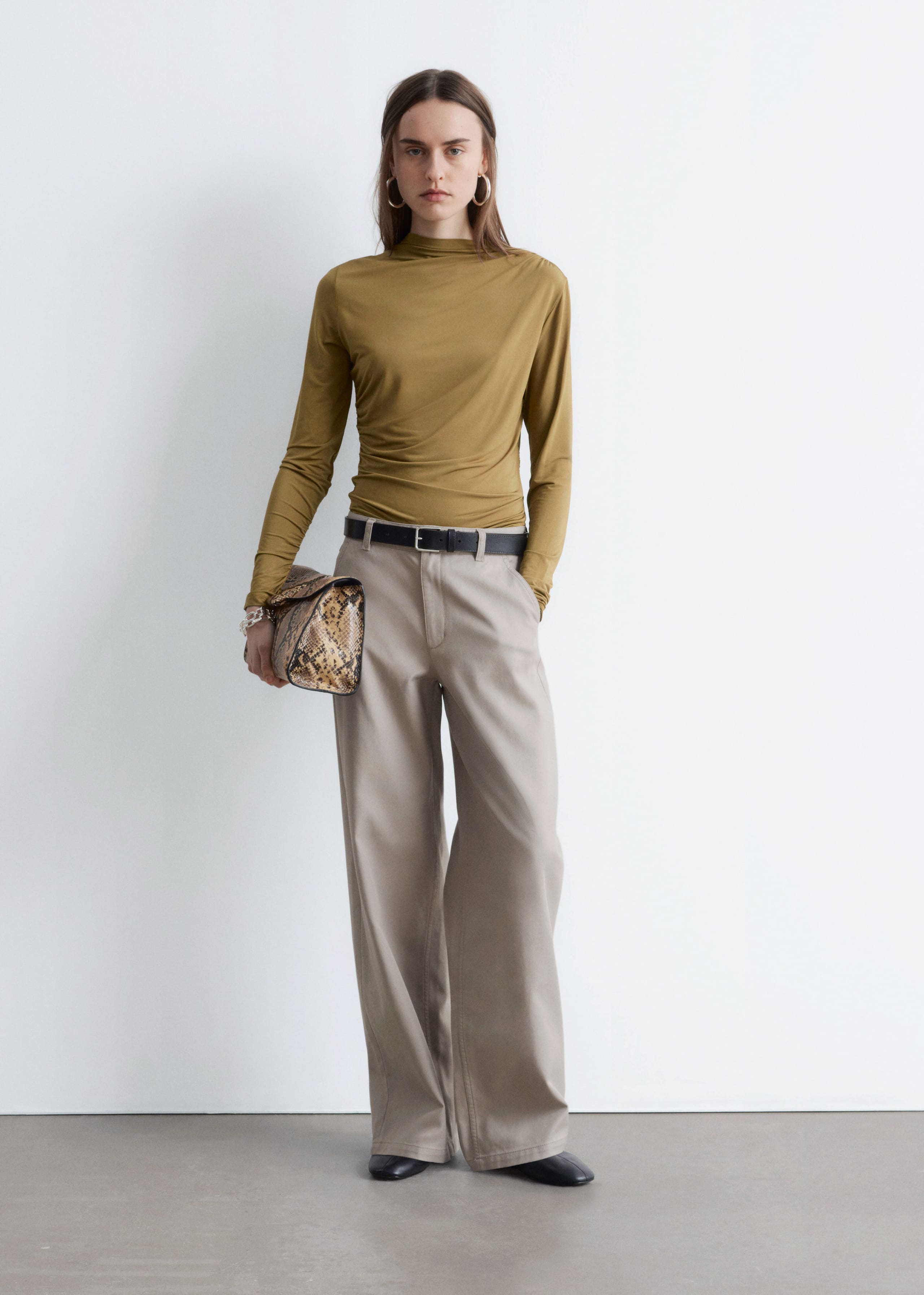 Image of Wide-Leg Twill Trousers