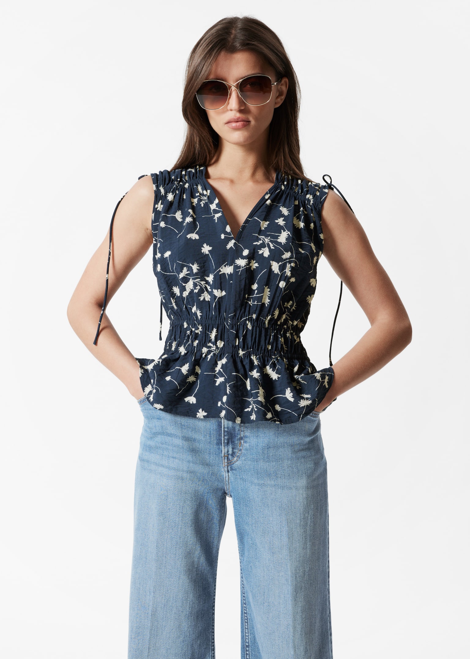 Gathered Top - Tengerészkék mintás/Kék Stripe