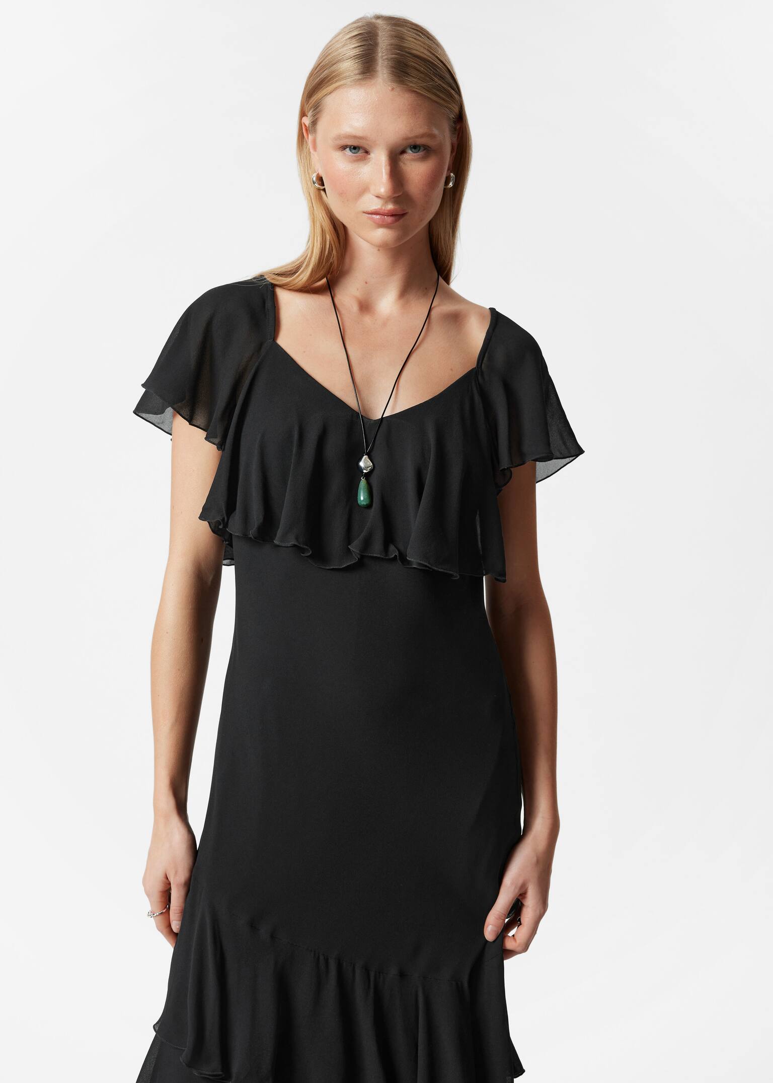 Maxi-jurk met ruches - Black/Red/Beige patroon - 4