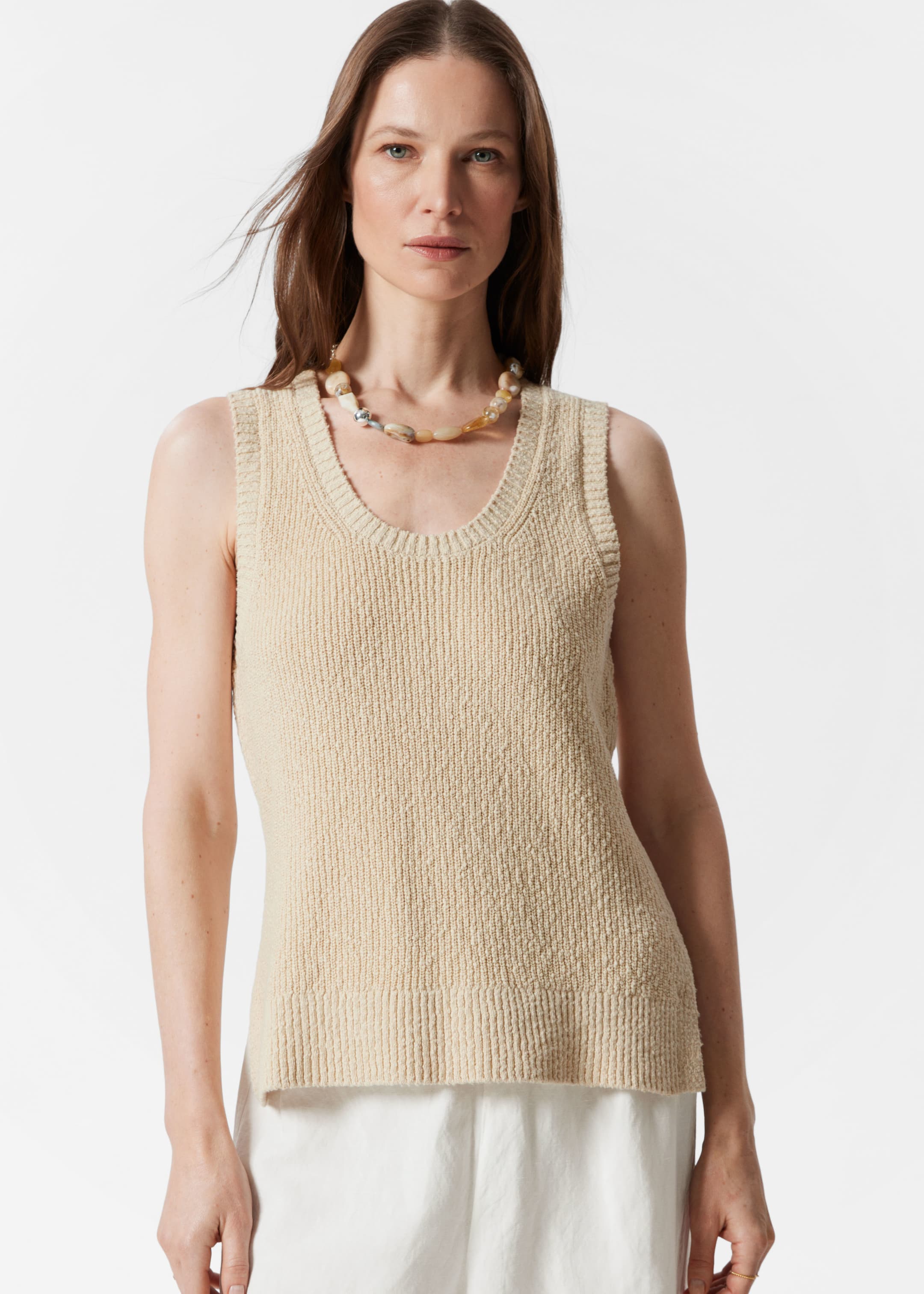 Visa större bild: Stickat linne - Beige - DAM | H&M SE 1