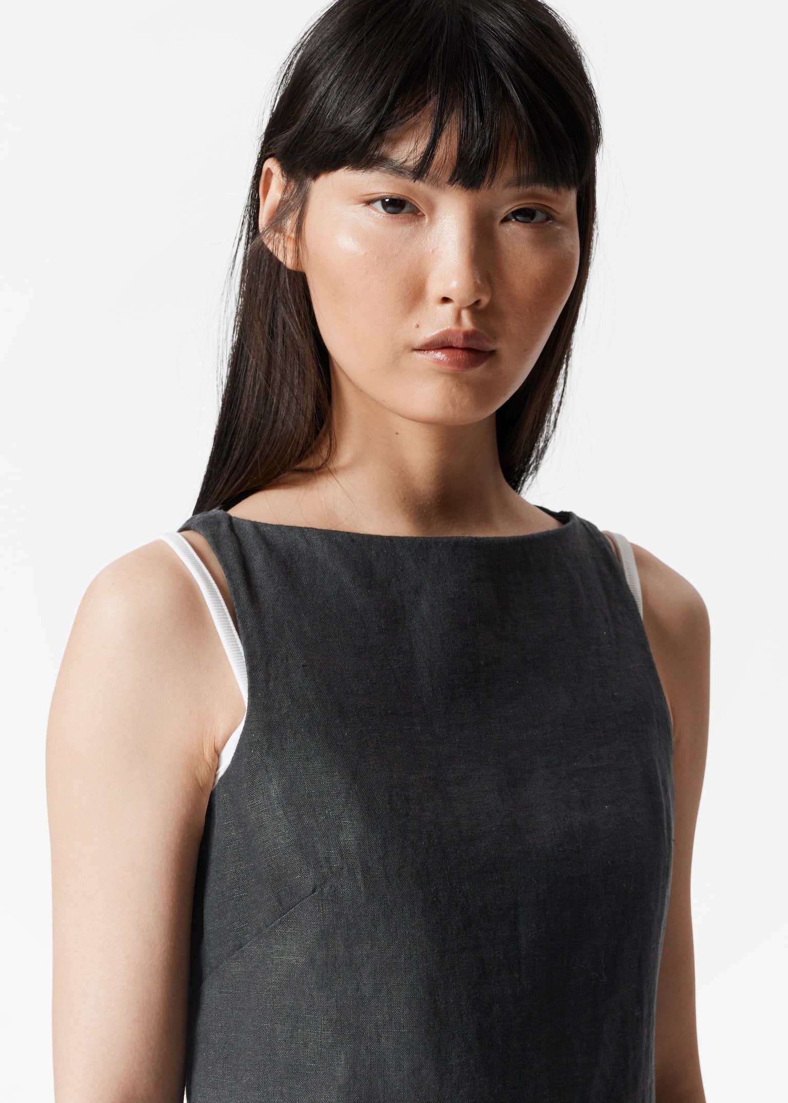 Lněné minišaty - Černá/White - 5