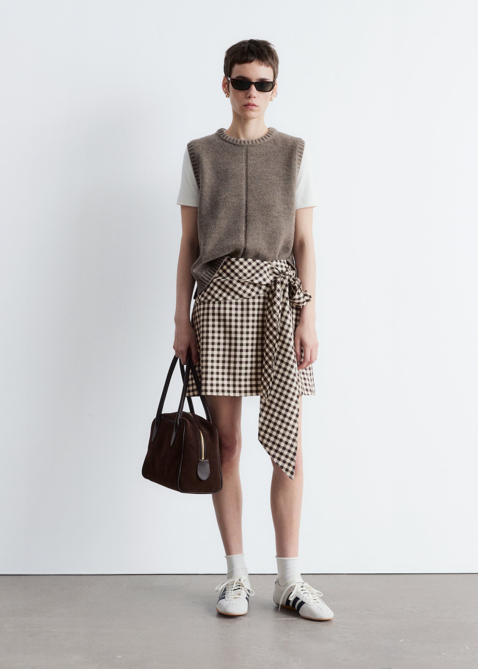 Rutete miniskjørt - Brune gingham-ruter - 4