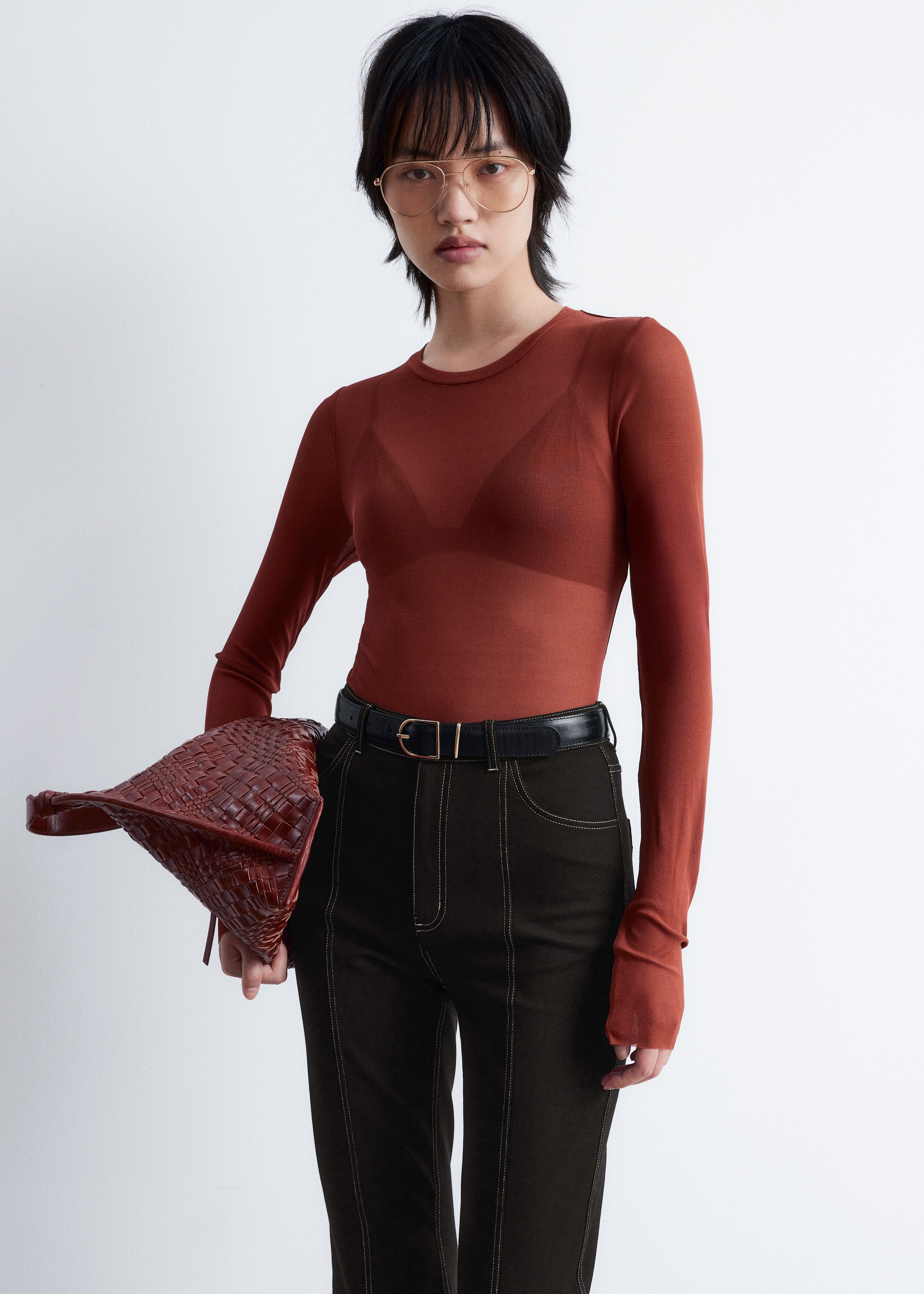 Durchscheinendes Seidenoberteil - Rostbraun