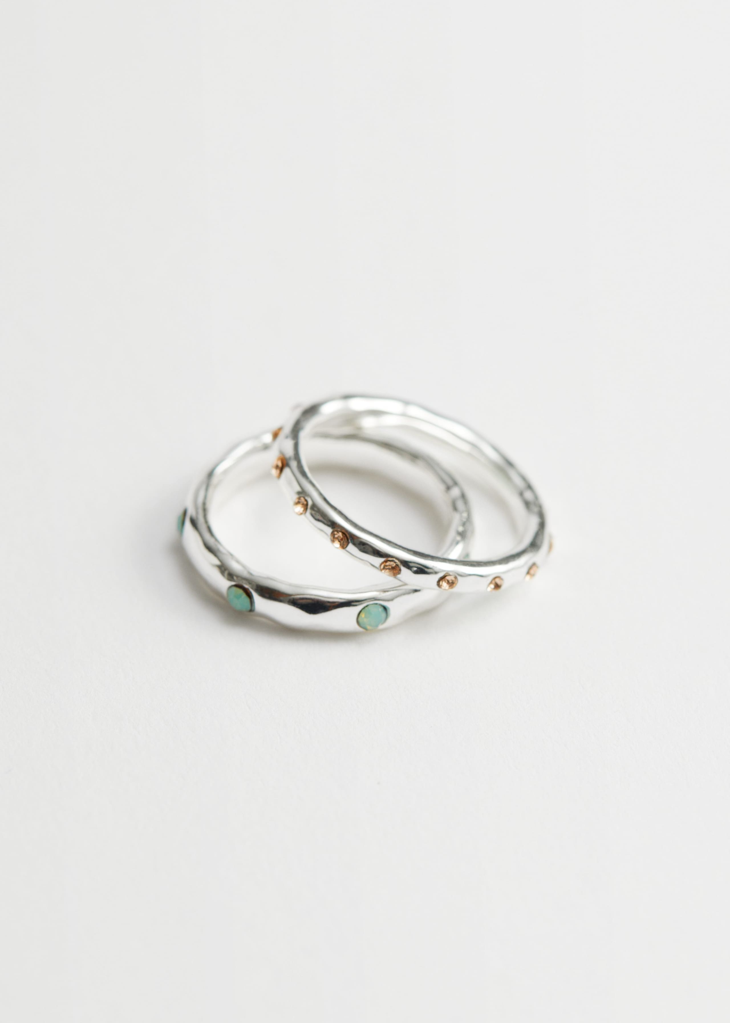 Stone Studded Ring Set - Silver - Still Life