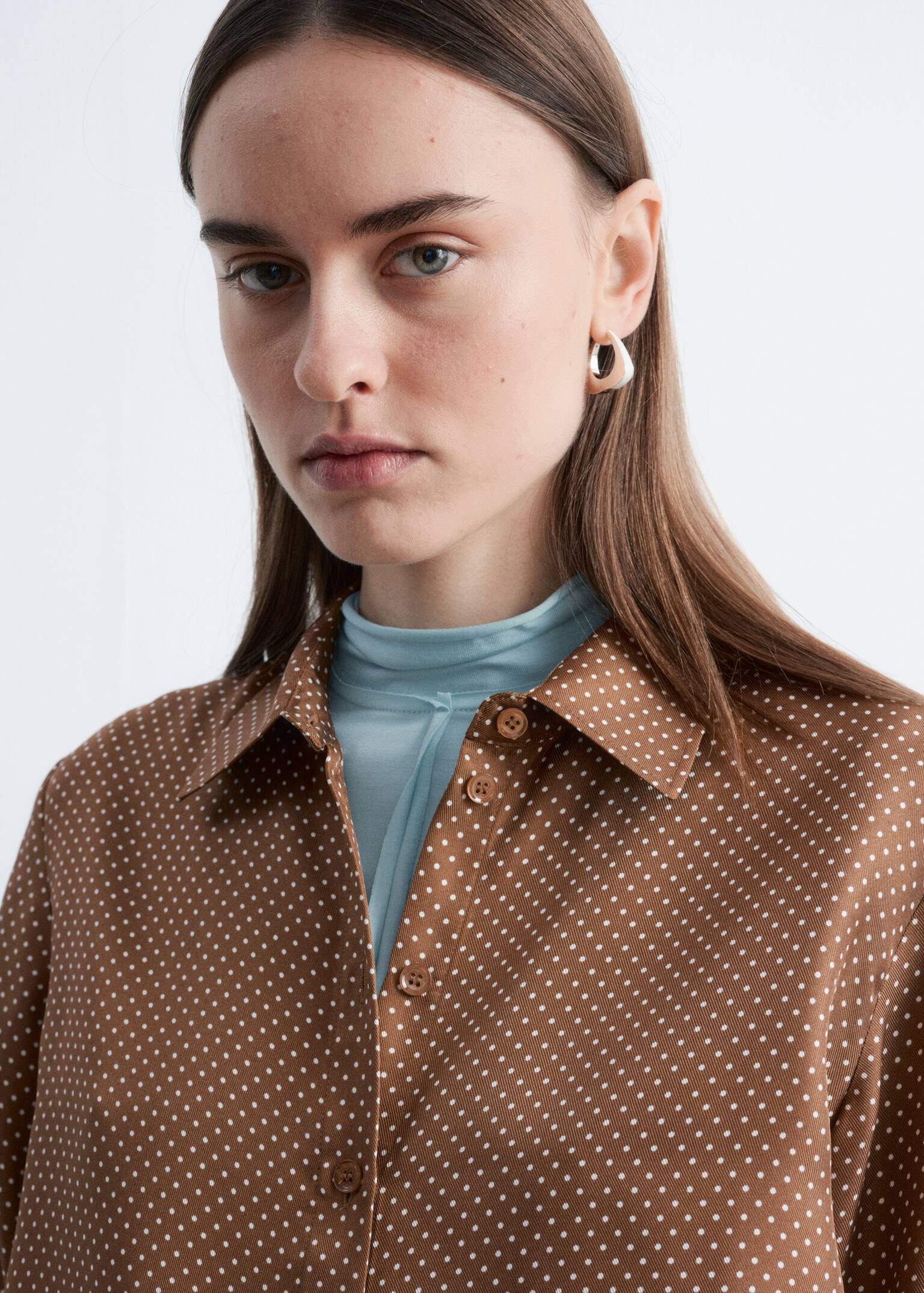 Relaxed Silk Shirt - Brown/White Dots - 4