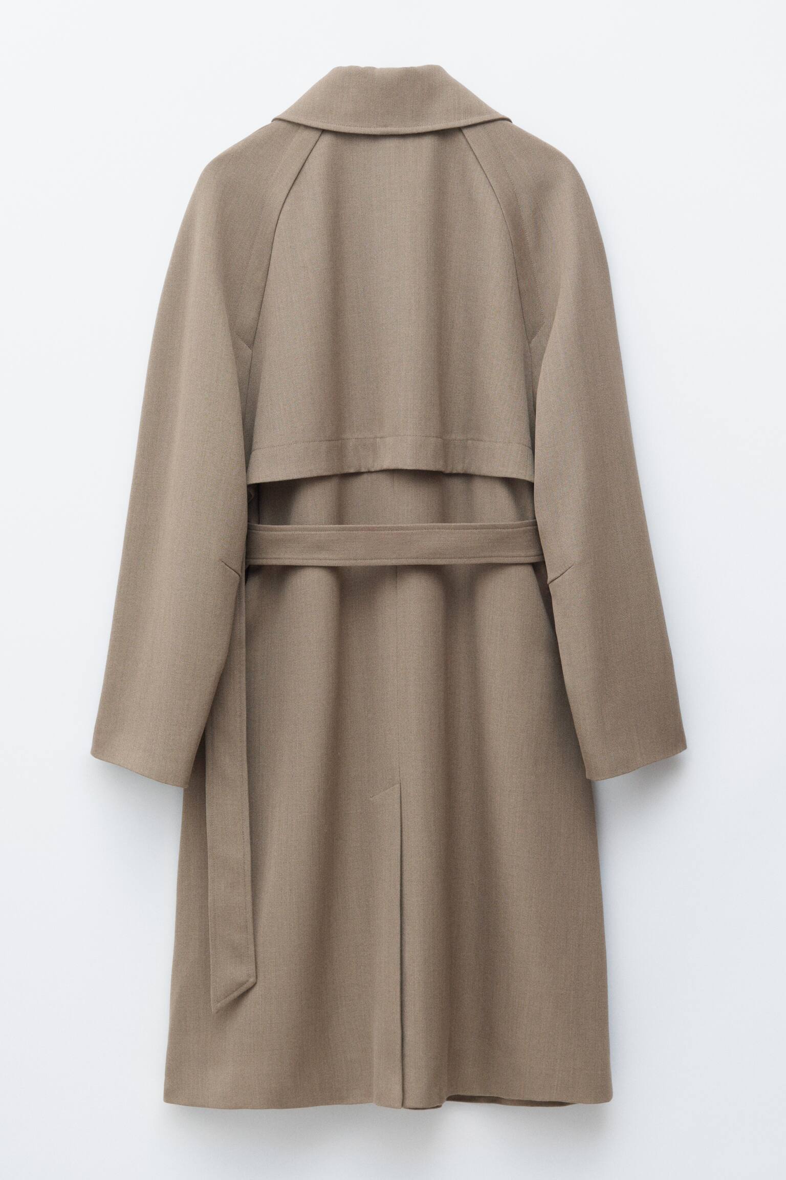 Trenchcoat van wol met strikceintuur - Taupe/Zwart - 8