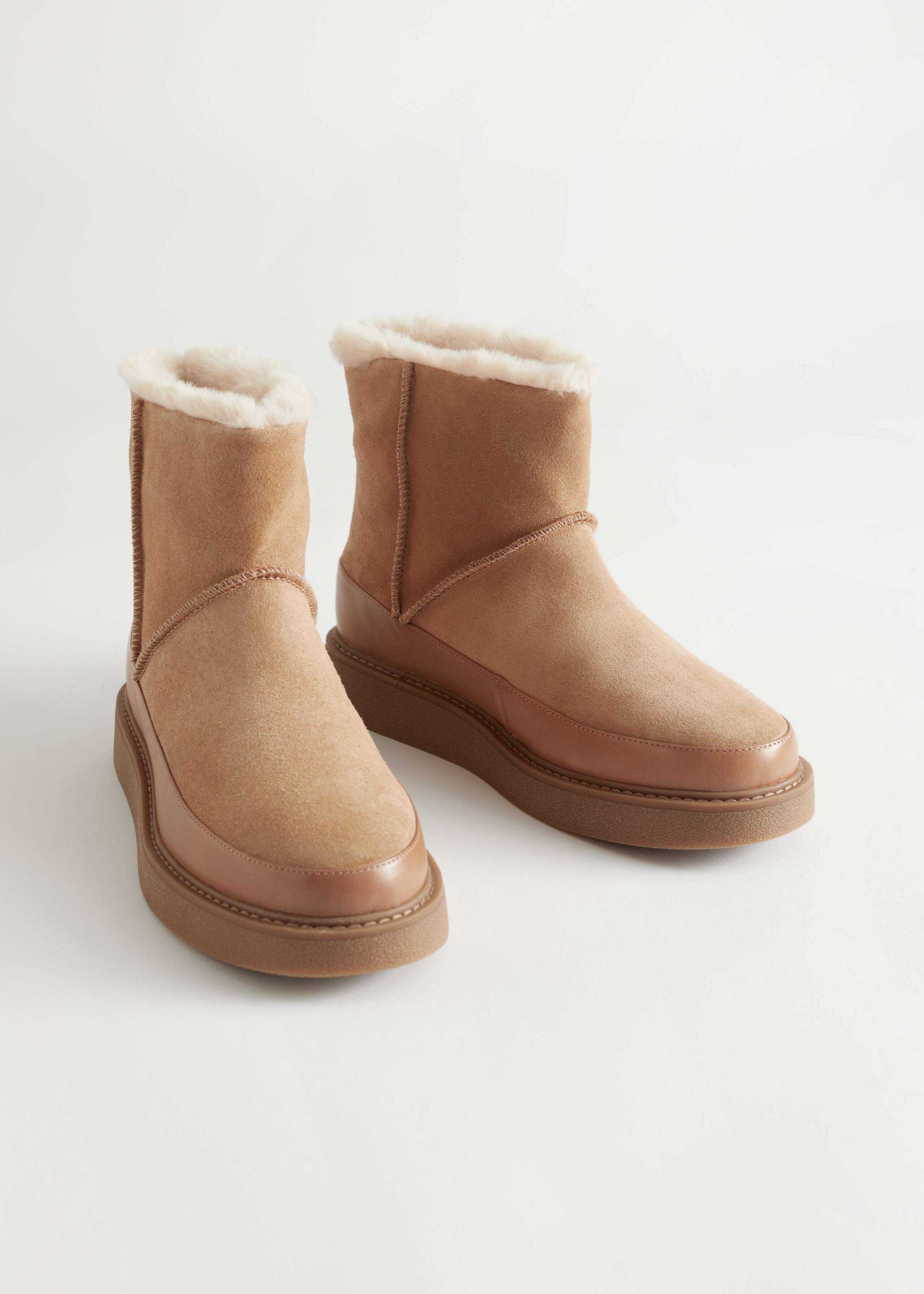 Lined Leather Winter Boots - Beige - Natura morta