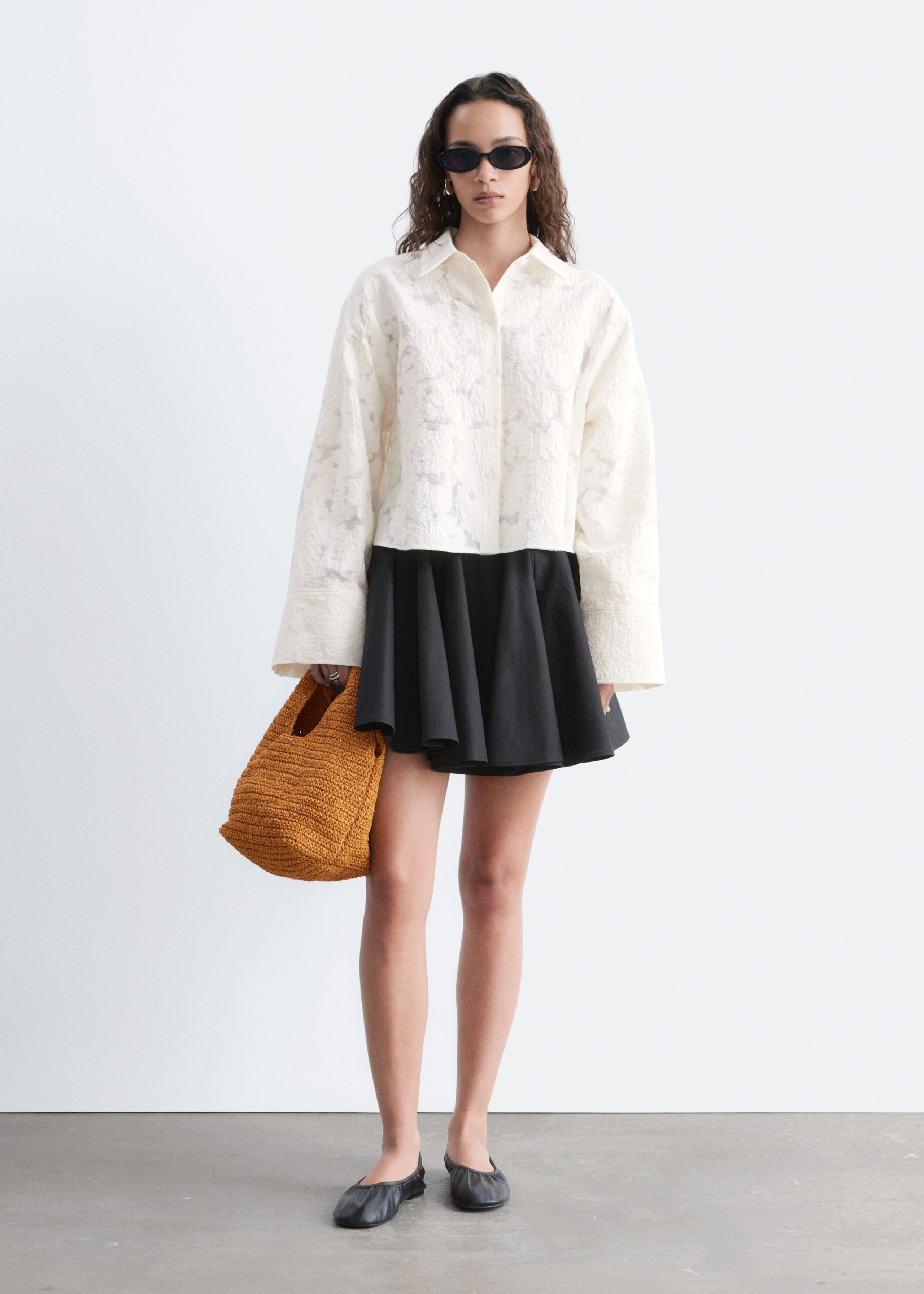 Ruimvallende jacquardblouse - Wit - Stilleven