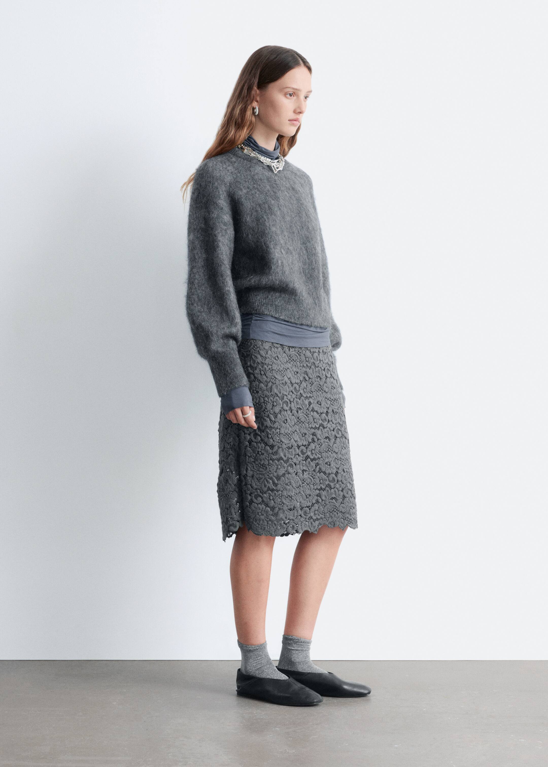 Преглед на по-голямо изображение: Пуловер с балон ръкави от мохерна смес - Тъмно сиво меланж - ЖЕНИ | H&M BG 4