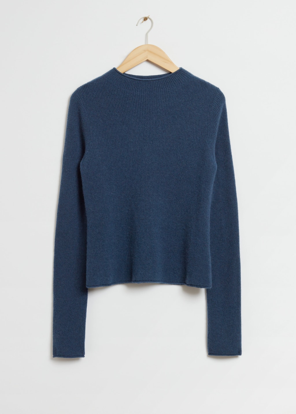 ExaggeratedLong-SleevedCashmereJumper - Dusty Dark Blue Cashmere - Bodegón