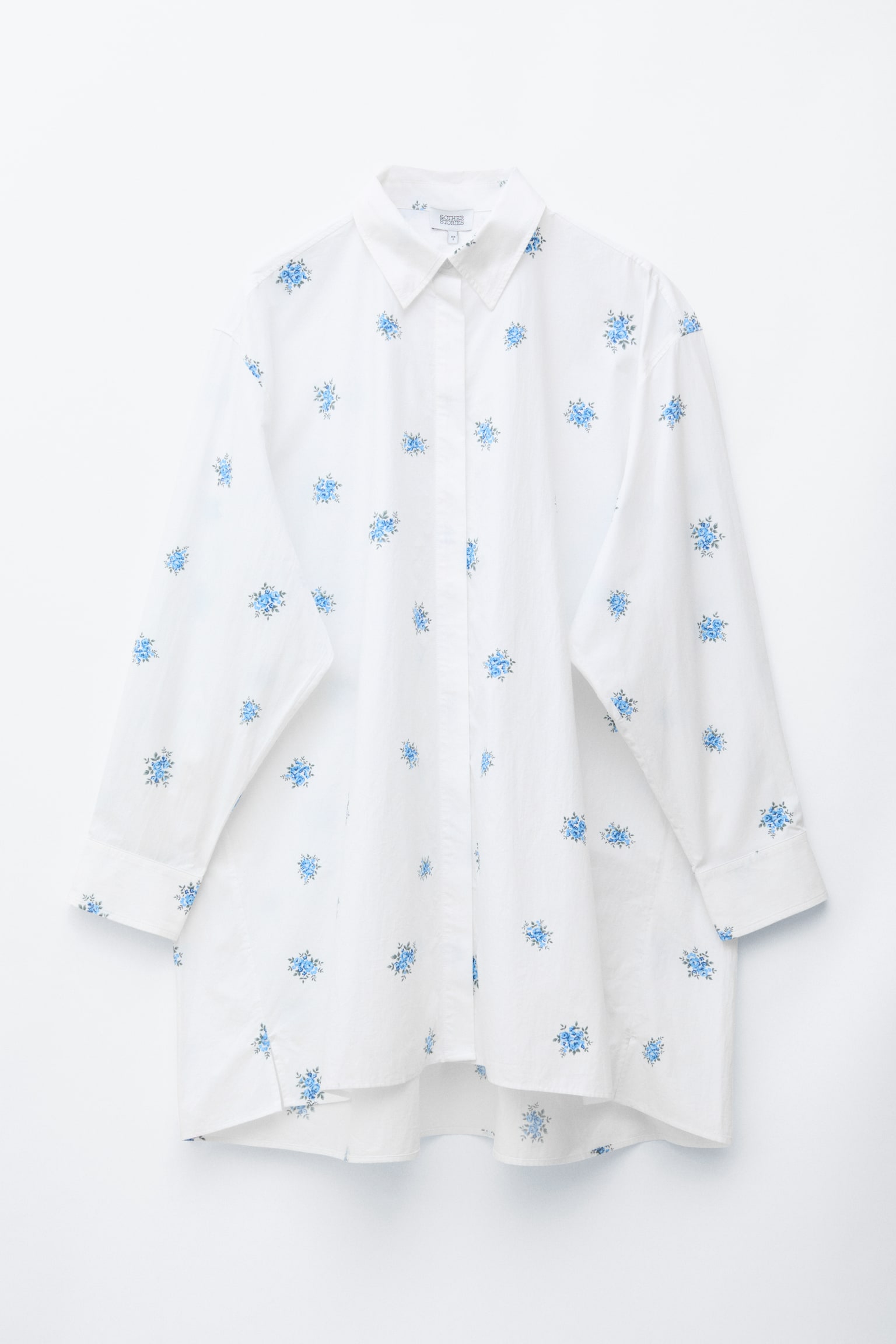 Robe-chemise courte oversize - Blanc / Motif floral bleu/Rayures fines gris/blanc - 2