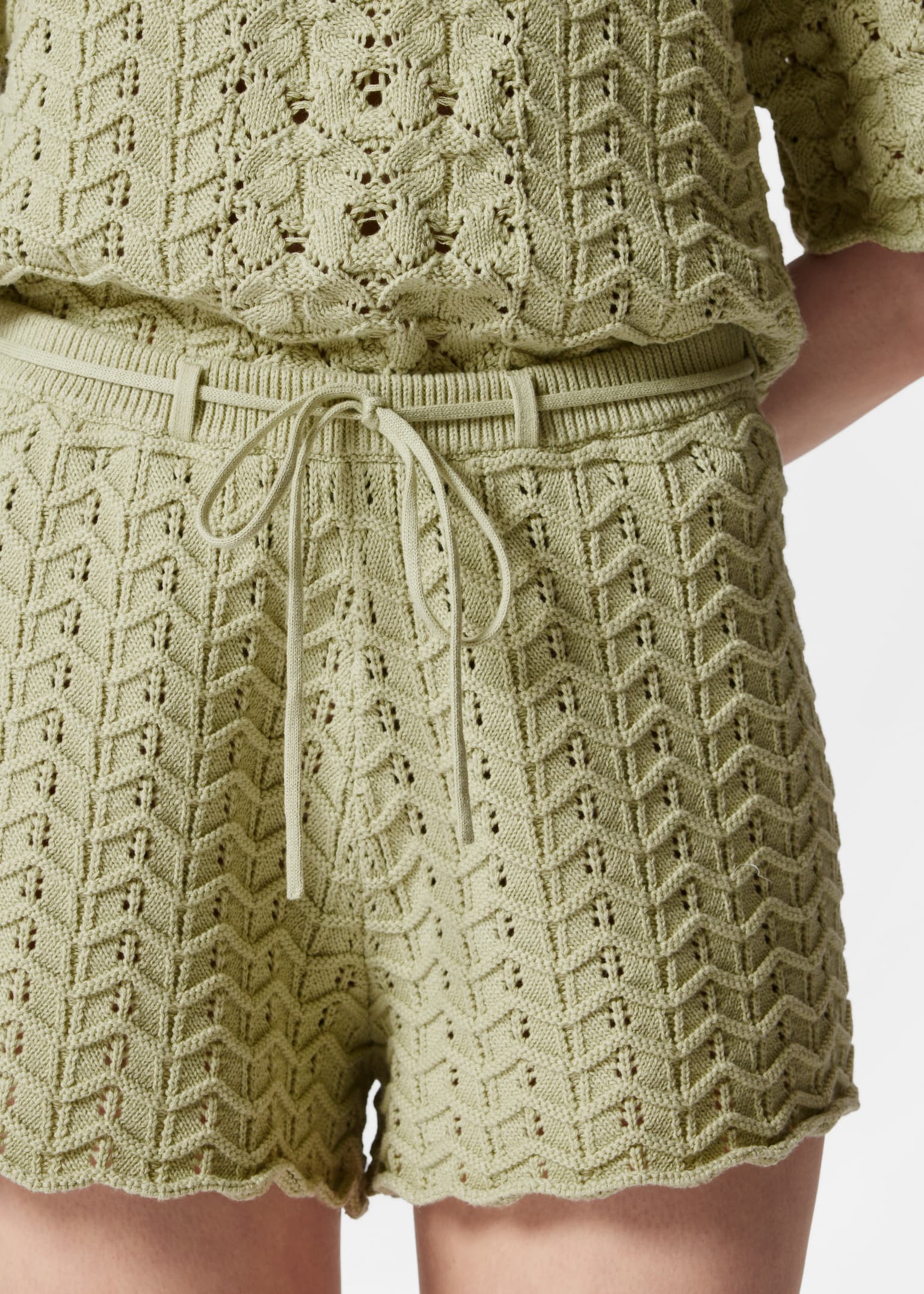 Shorts in maglia pointelle - Verde chiaro - 3