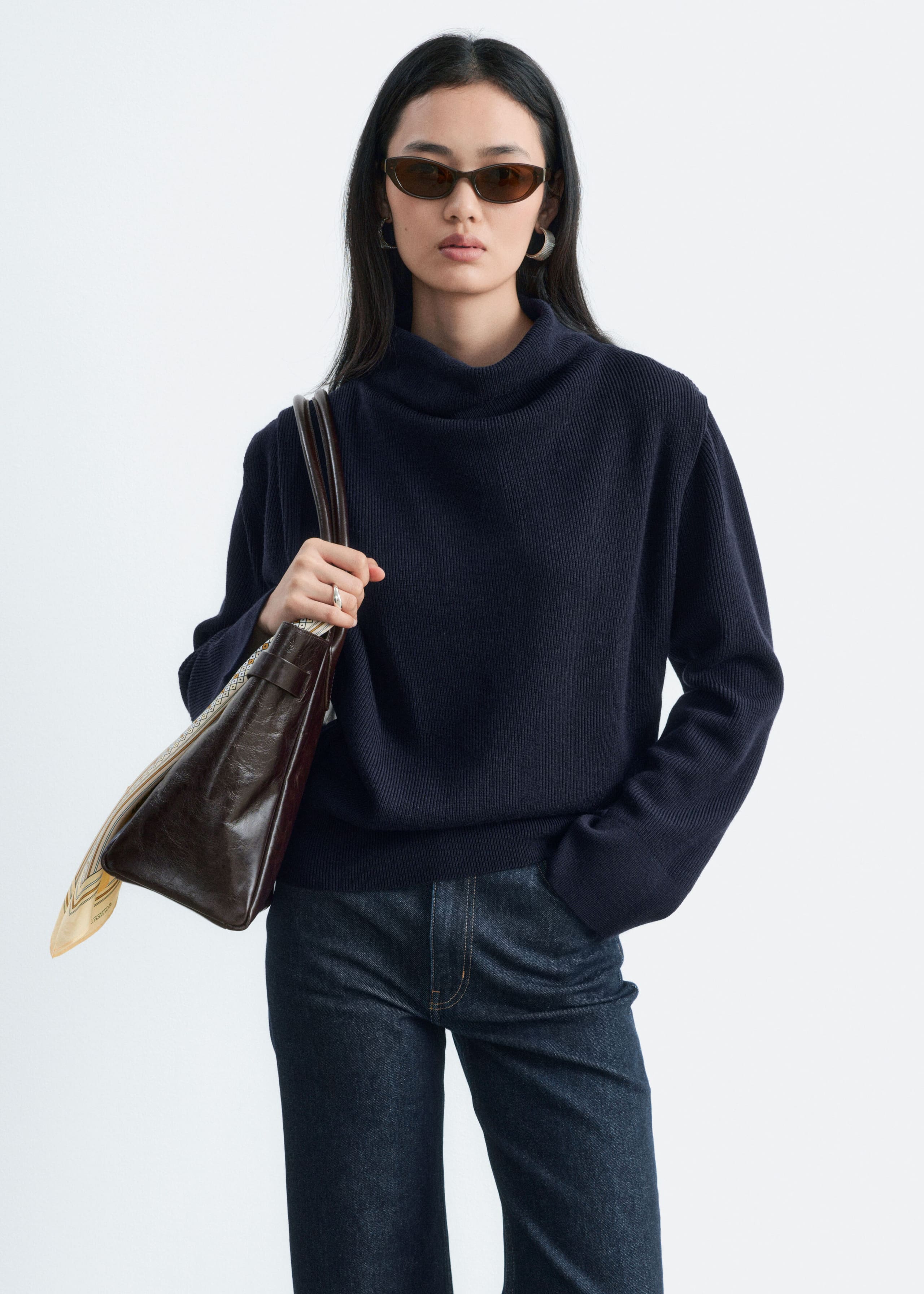 Pleat-Detail Wool Jumper - Dark Blue - Lookbook
