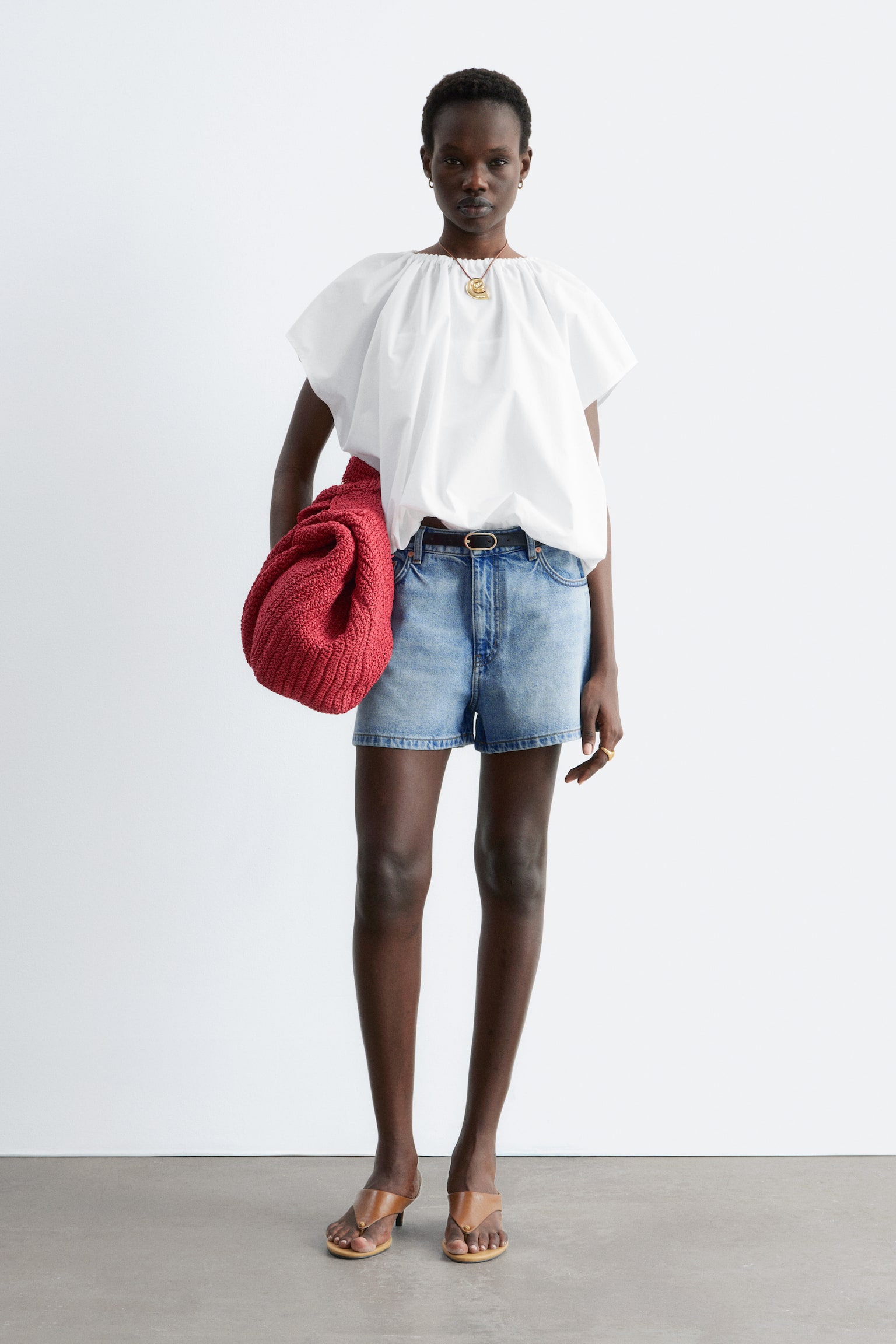 Rynkad blus i bomull-Vit - 1