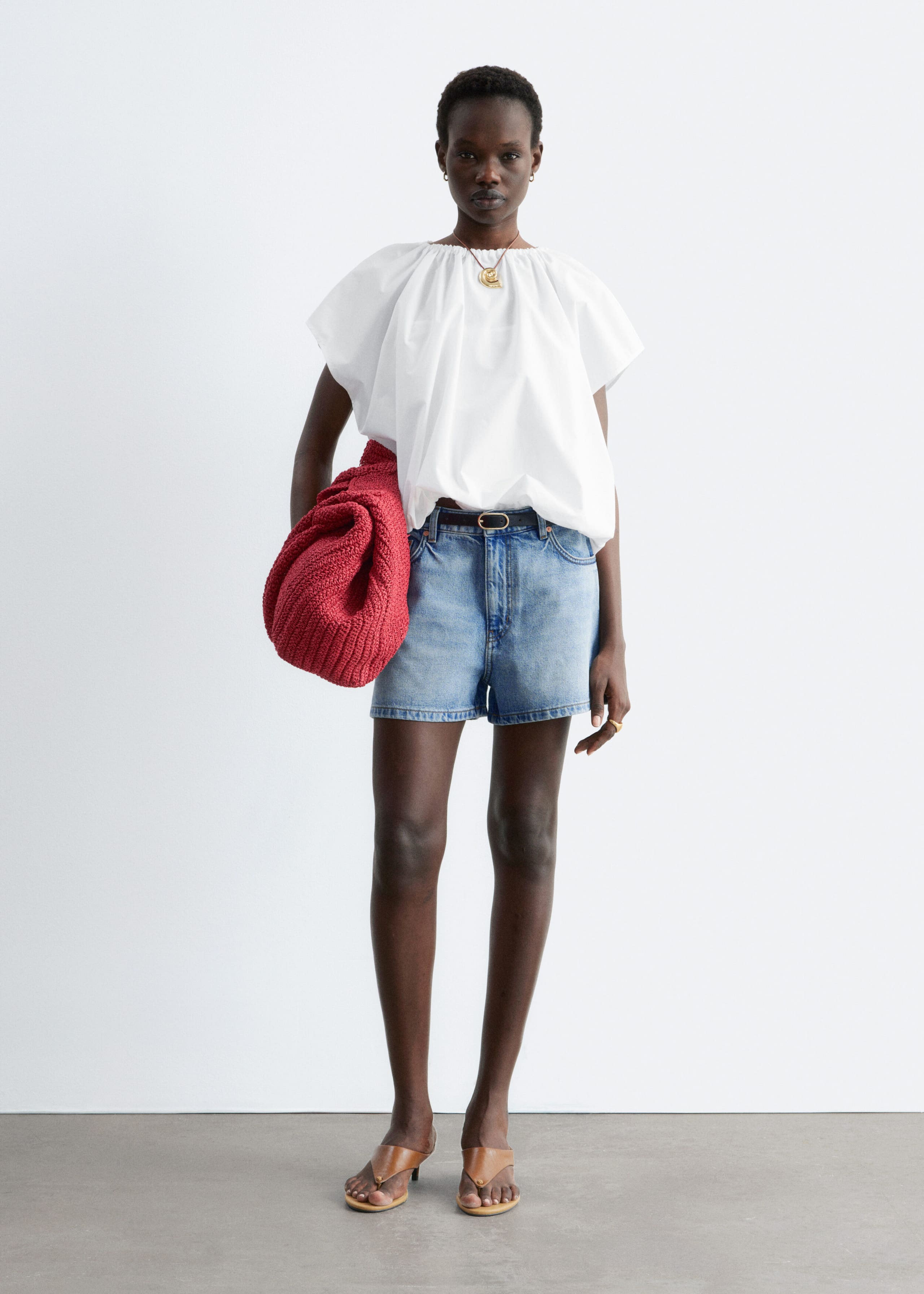 Image of Gathered Cotton Blouse