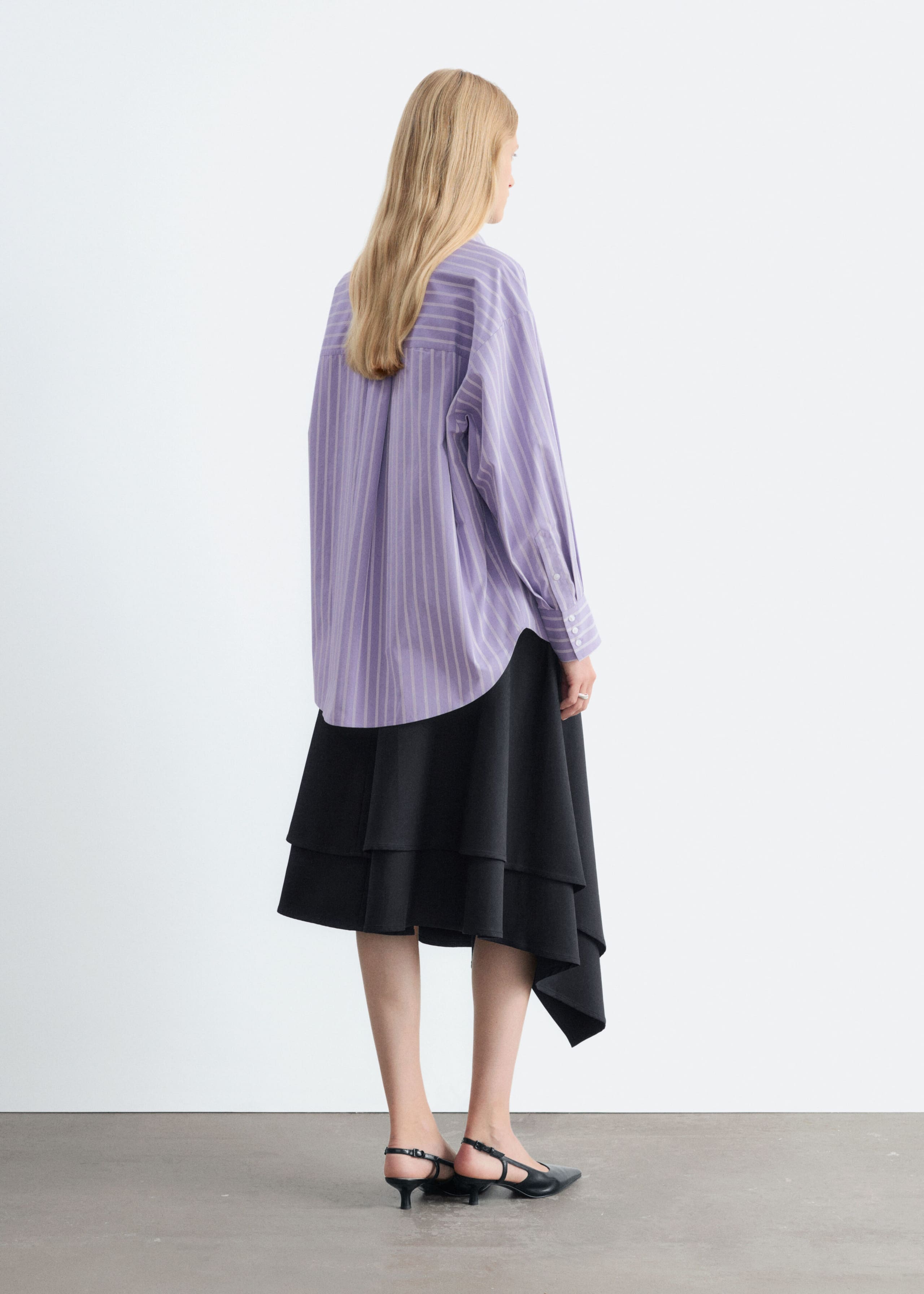Oversized Cotton Shirt - Lilac/White - Lookbook