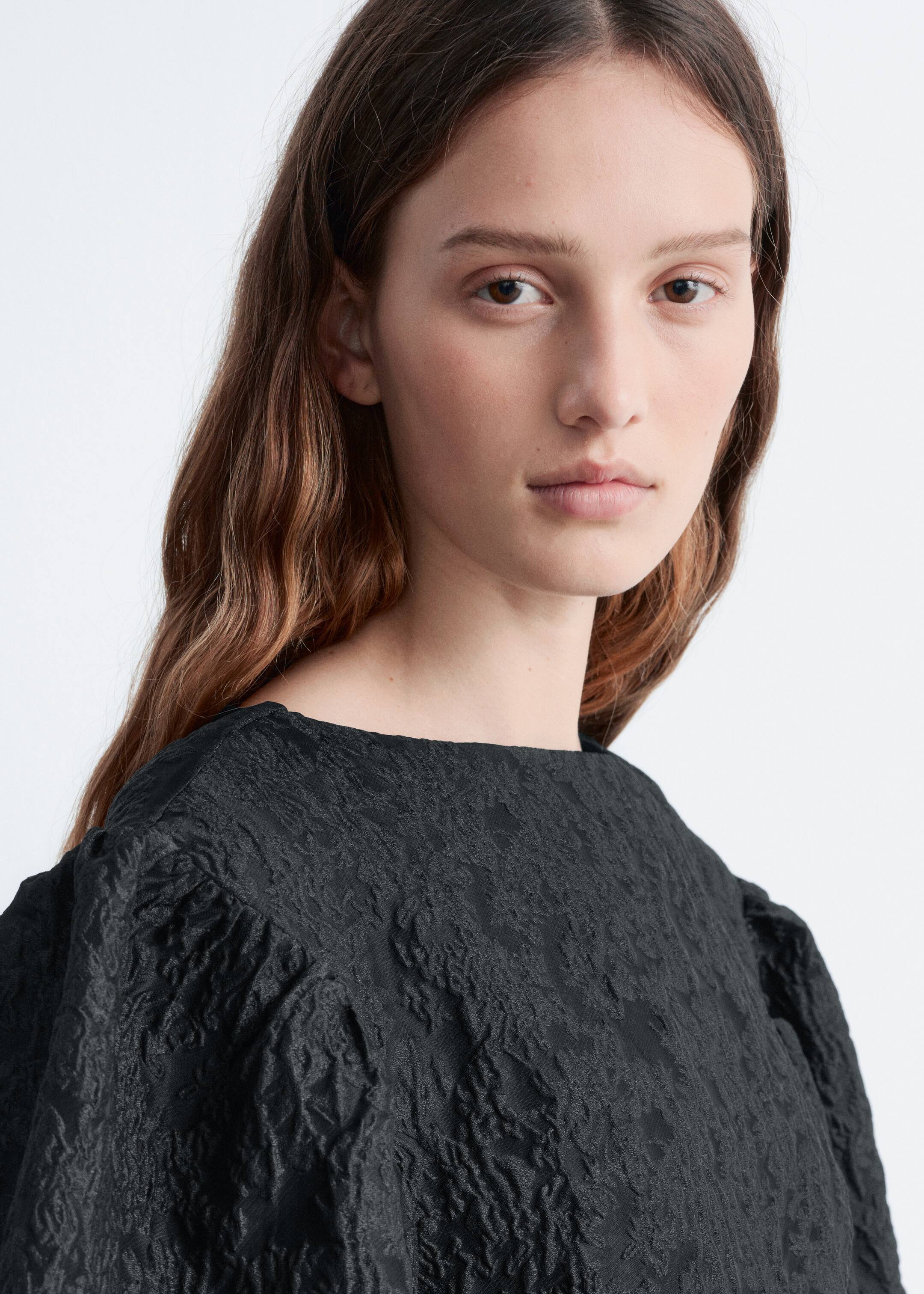 View larger image: Jacquard Puff-Sleeve Top - Black | H&M GB 3