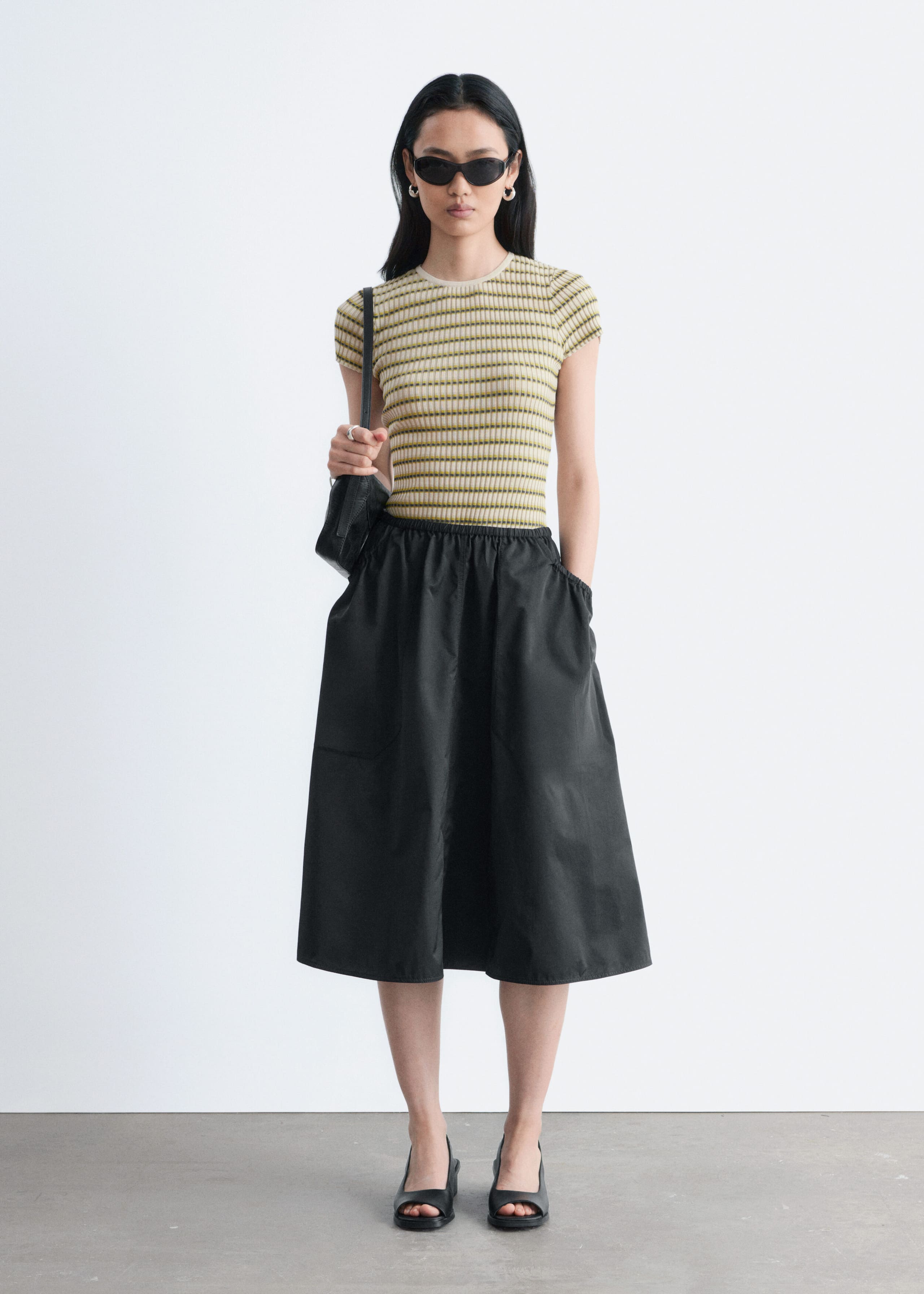 Image of Gathered Twill Midi Skirt