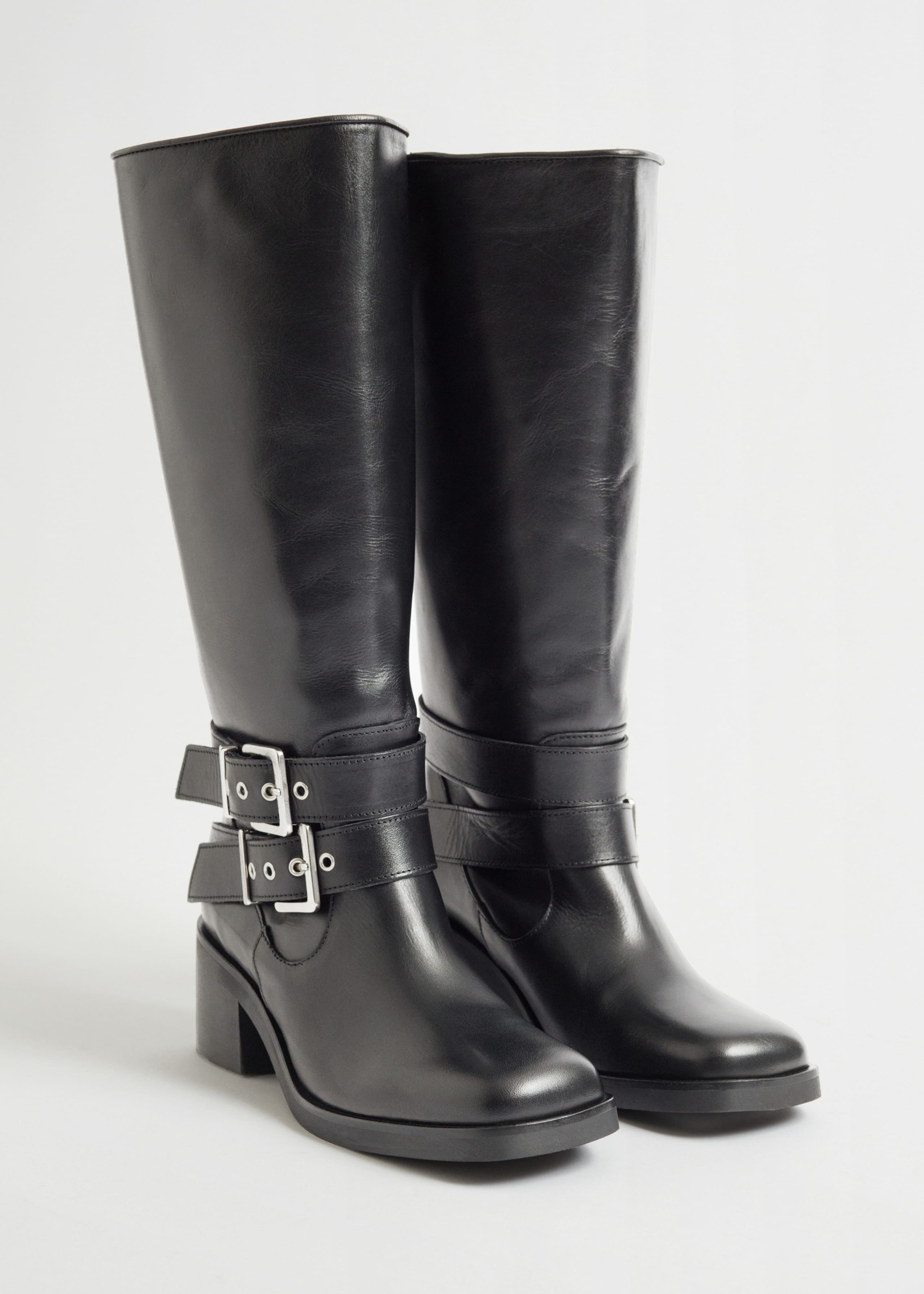 BikerMidCalfLeatherBoots - Black - Natura morta