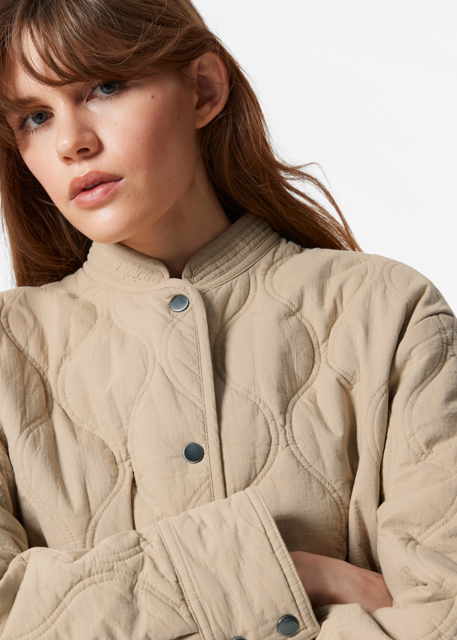 Quilted Stand-Collar Jacket - Beige - 5
