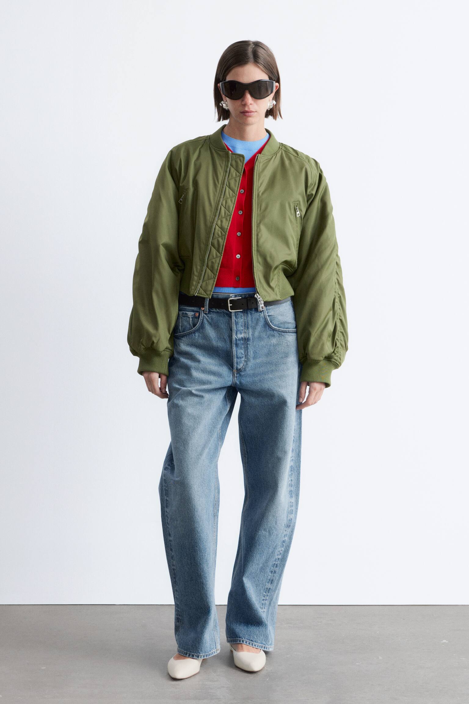 Скъсено бомбър яке-Каки зелено - 7