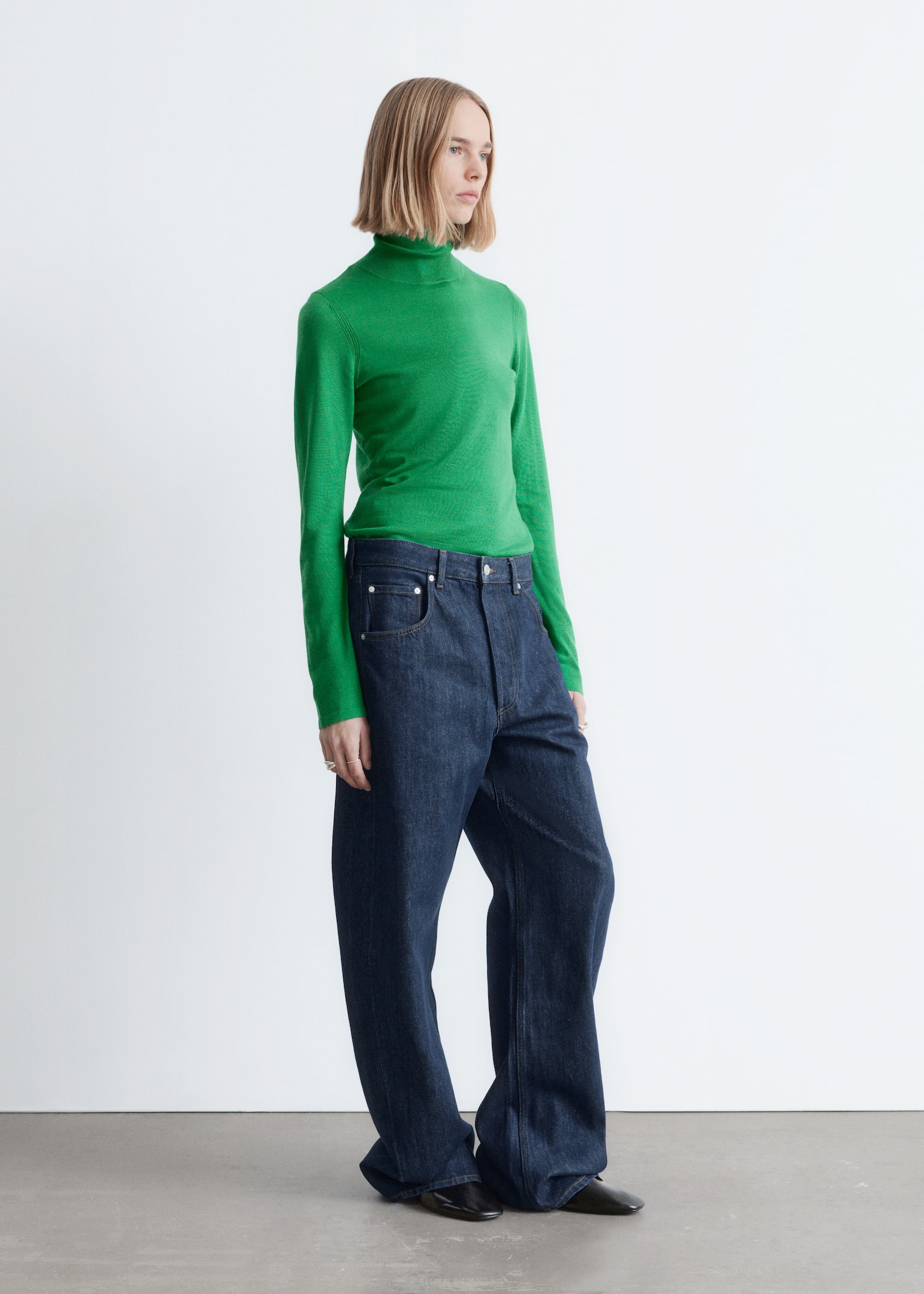 Wool Polo Neck Top - Green/Red - 7