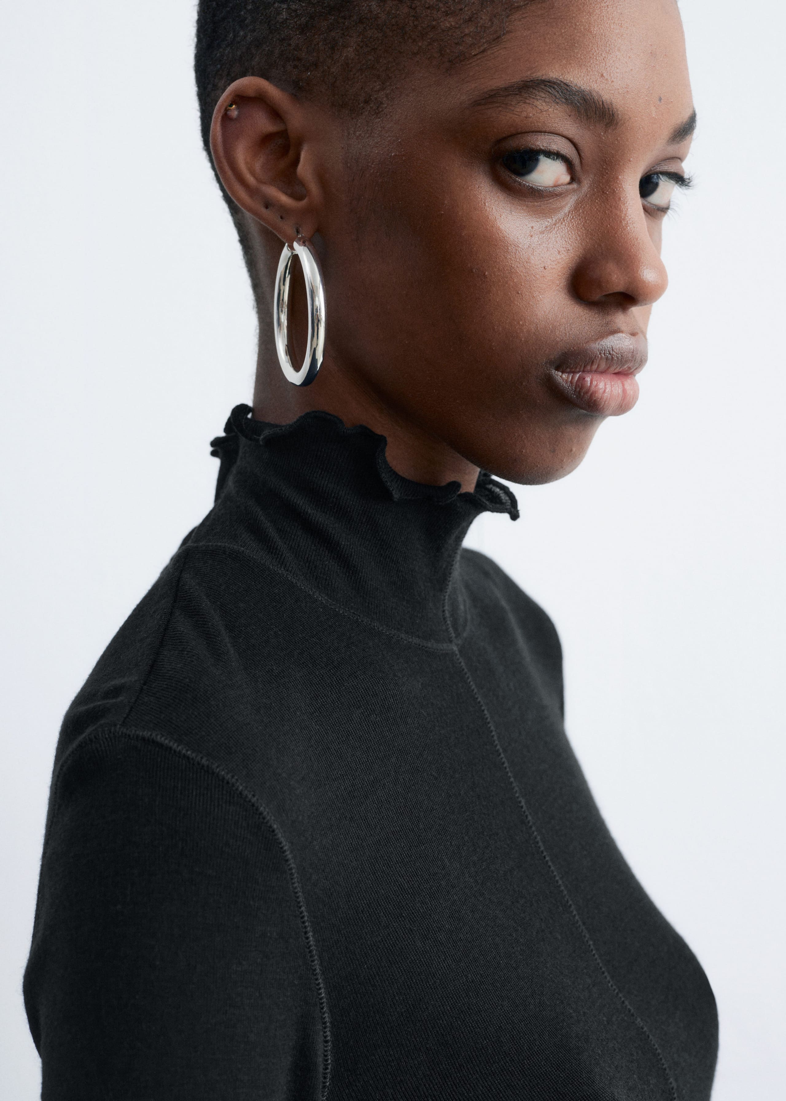 Image of Scalloped Mock-Neck Top