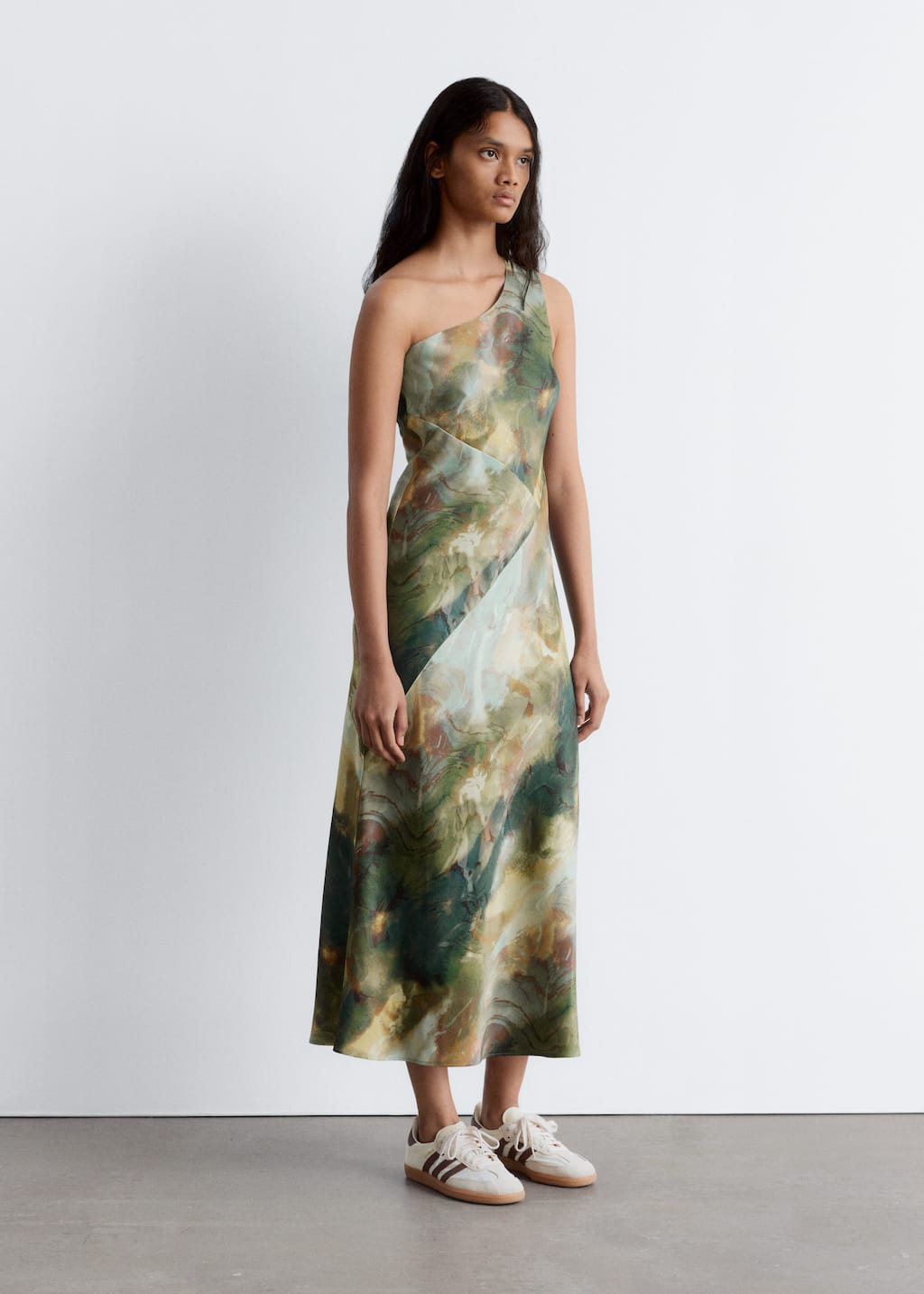Image of One-Shoulder Satin Midi Dress