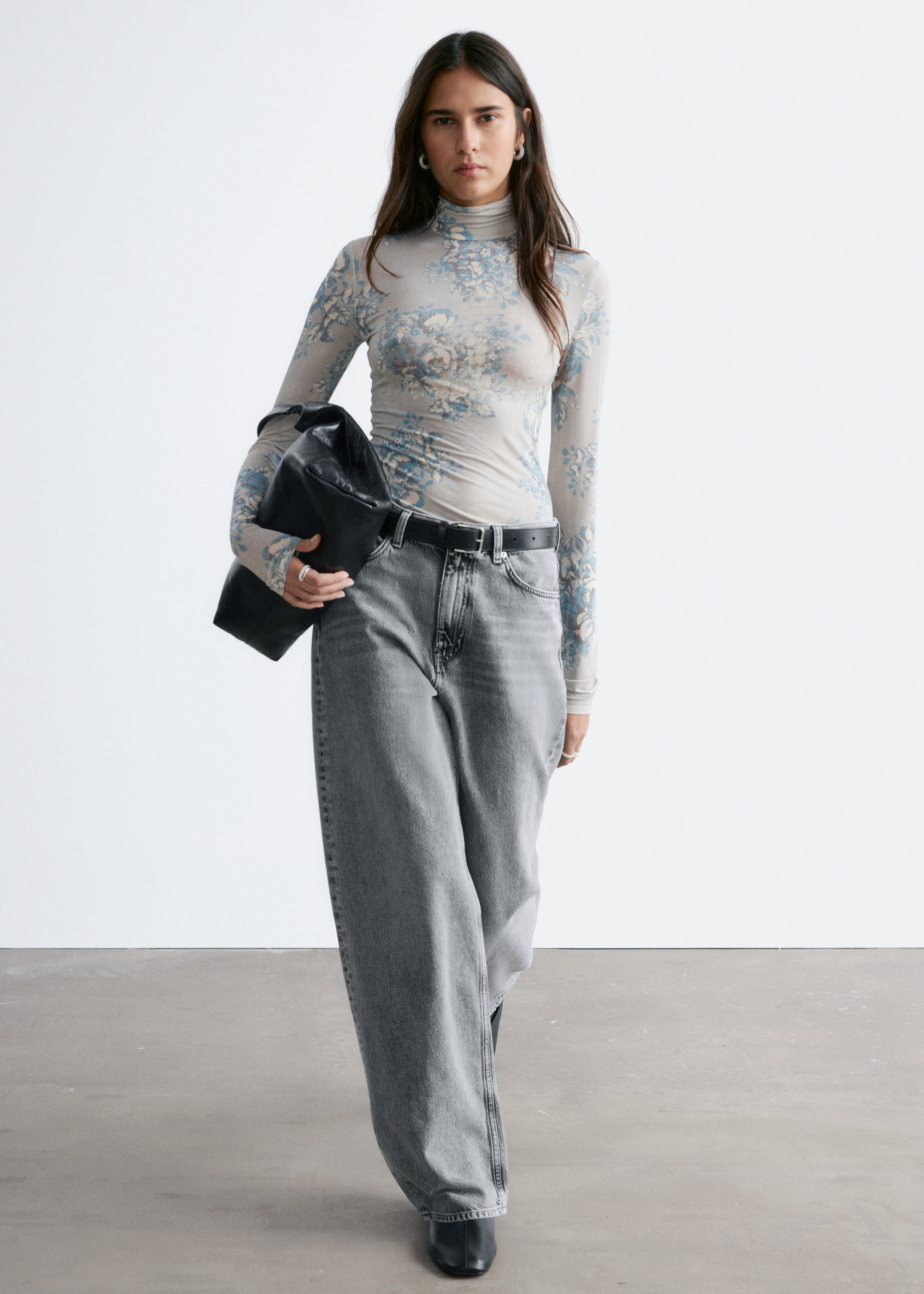Floral-Patterned Turtleneck Top - Grey/Floral - & Other Stories US