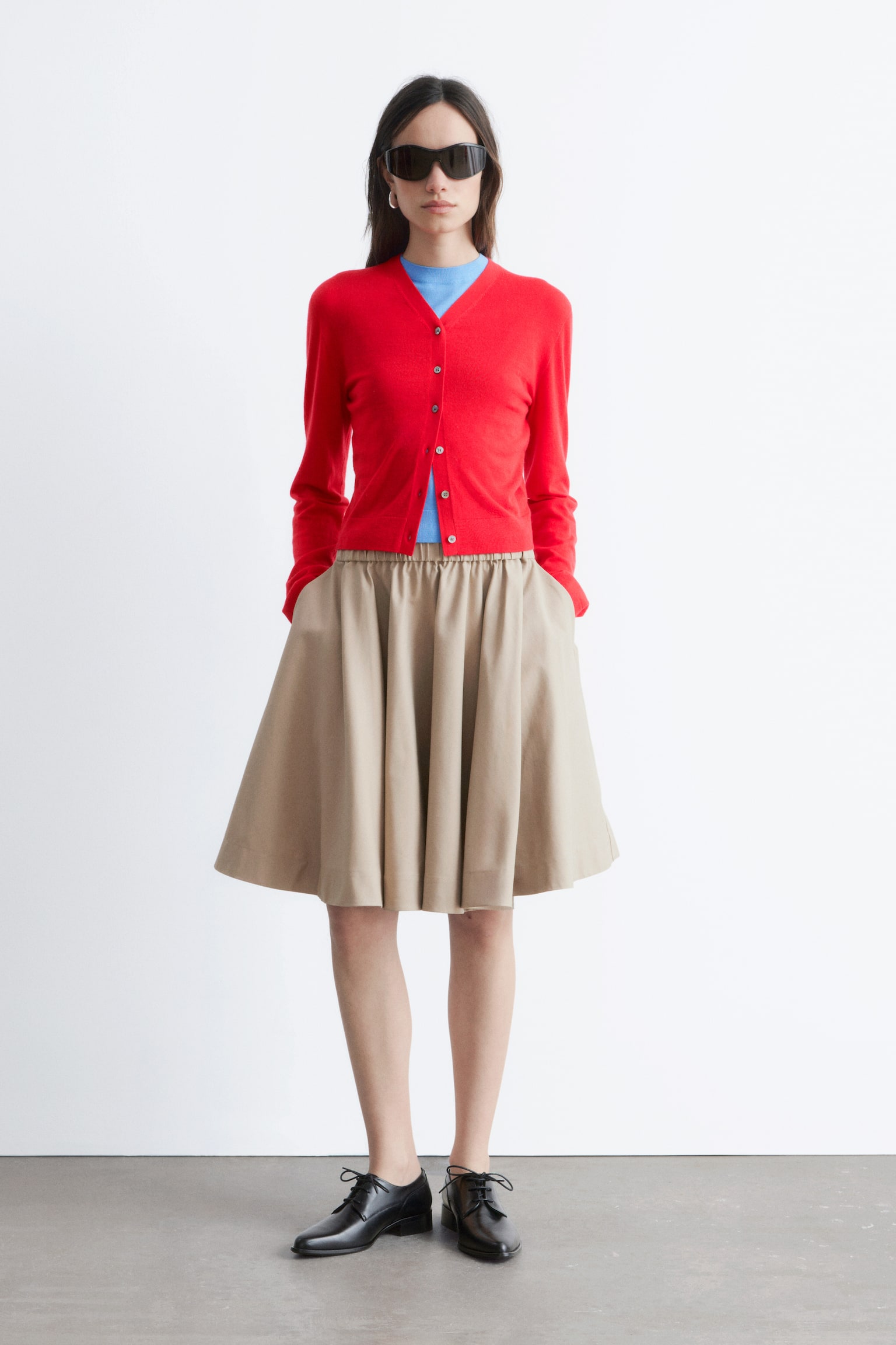 Flared Knee-Length Skirt - Beige - 1