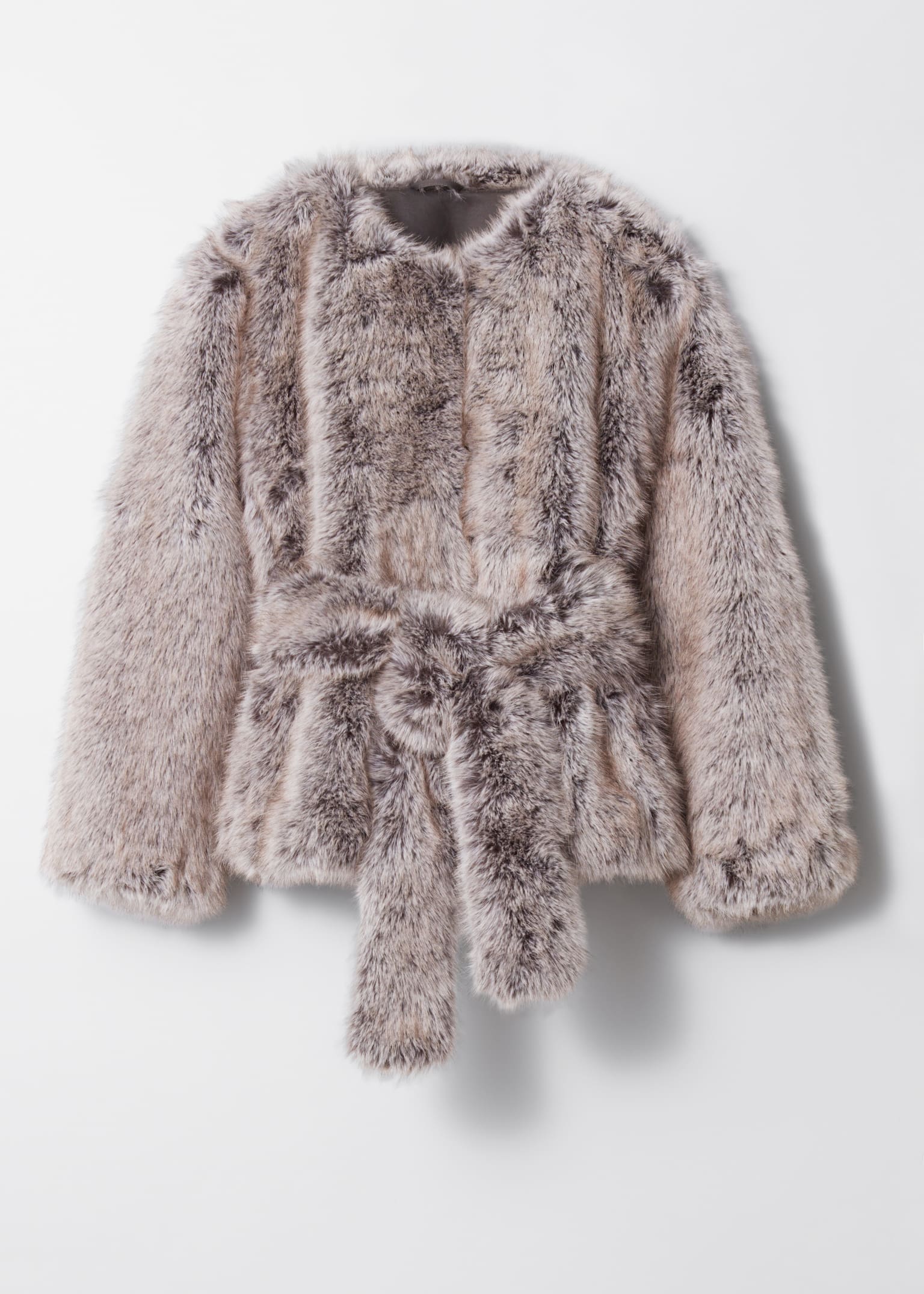 Veste en fausse fourrure ceinturée - Taupe