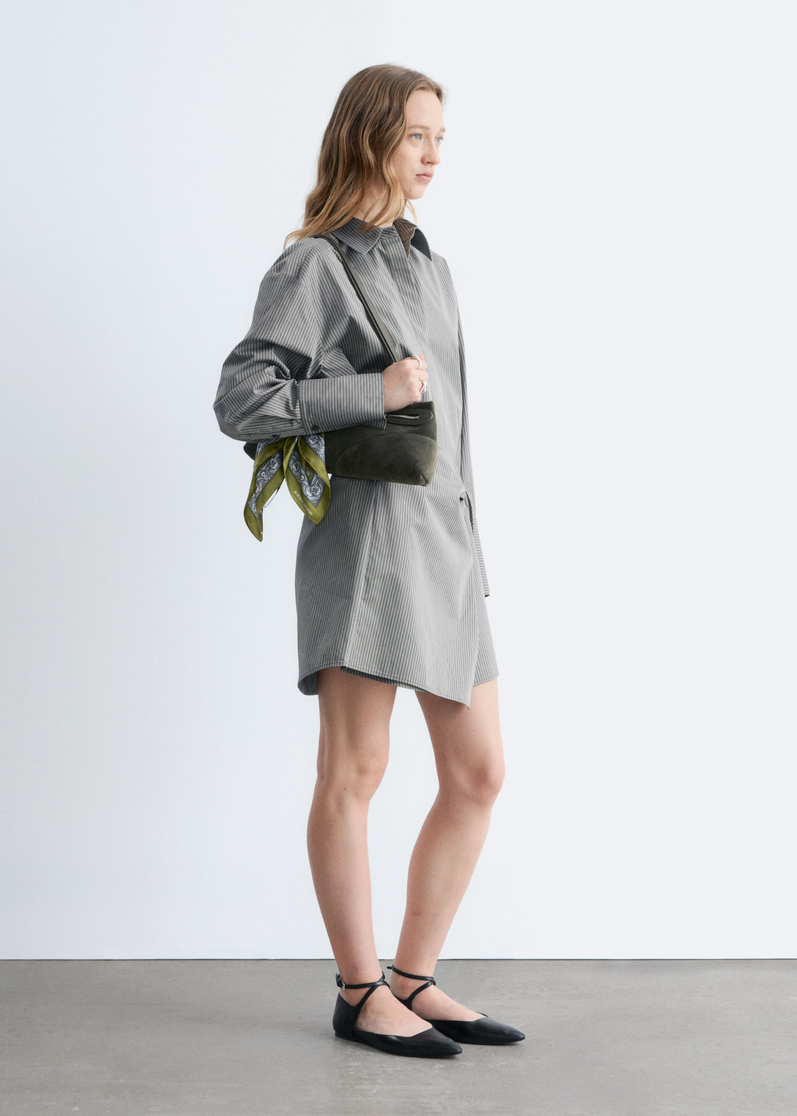 Wrap Shirt Mini Dress - Blue Pinstripes - Lookbook