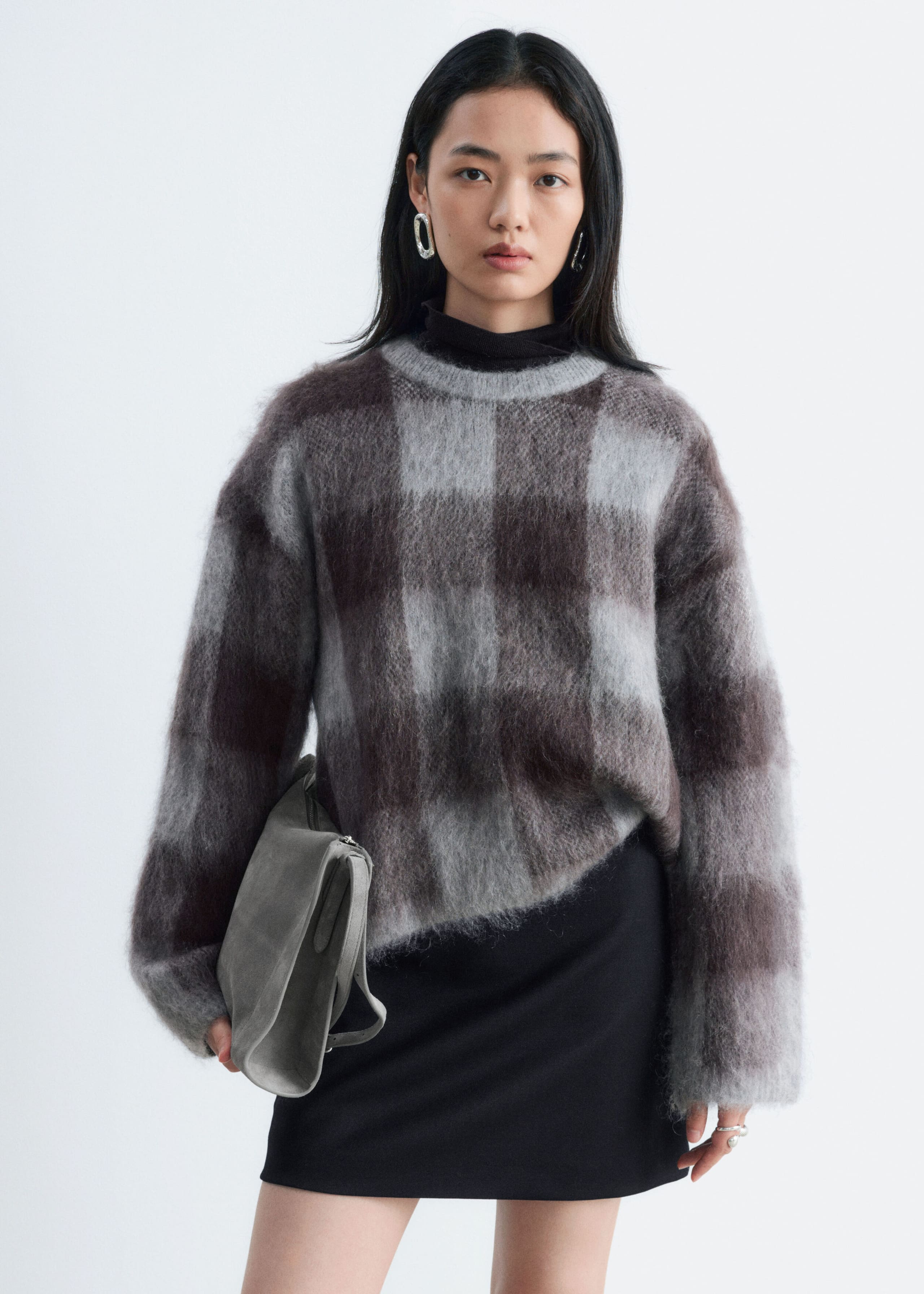 Mohair Blend Jumper - Grey/Checked - Lookbook