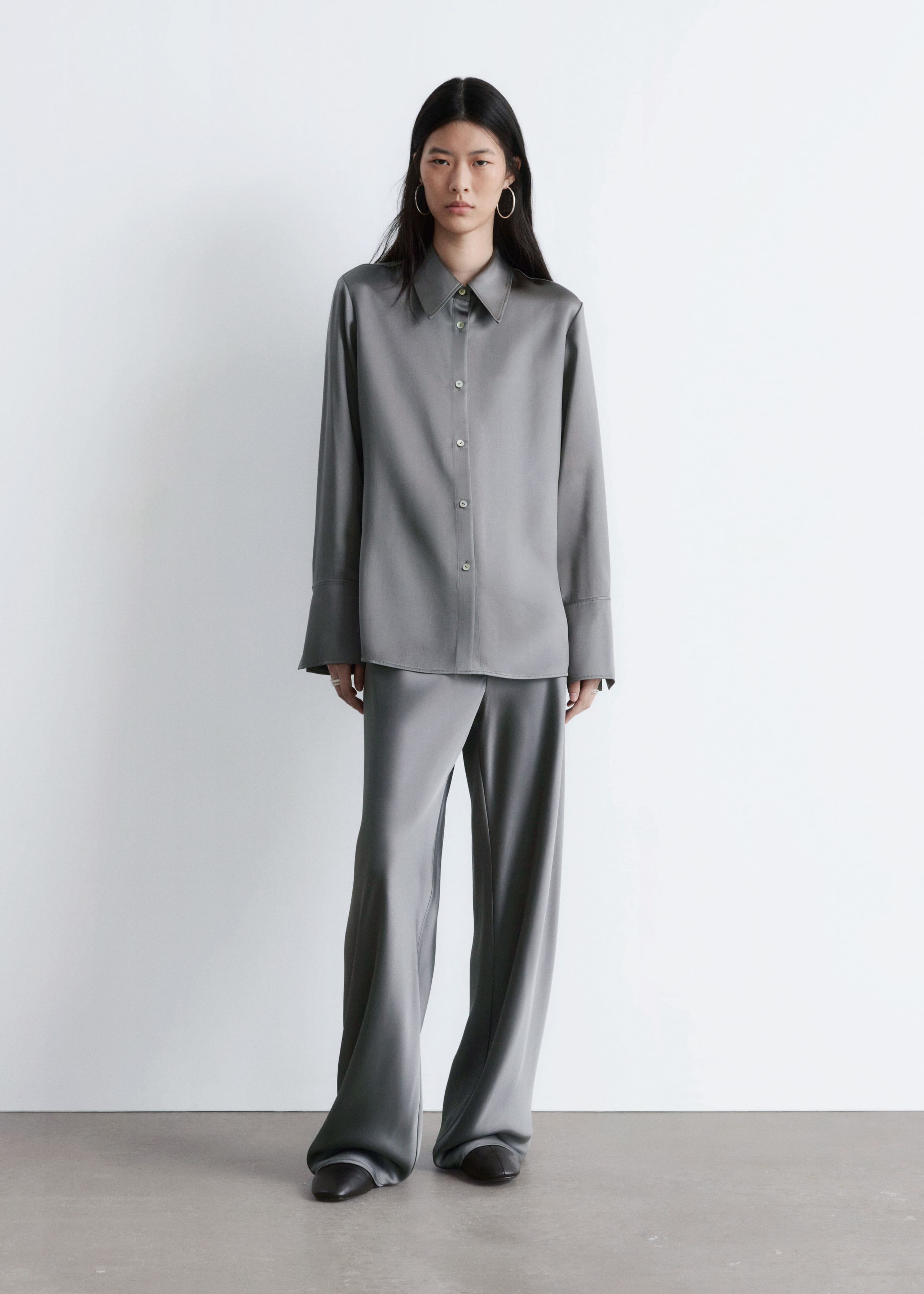 Satin Shirt - Grey - Lookbook