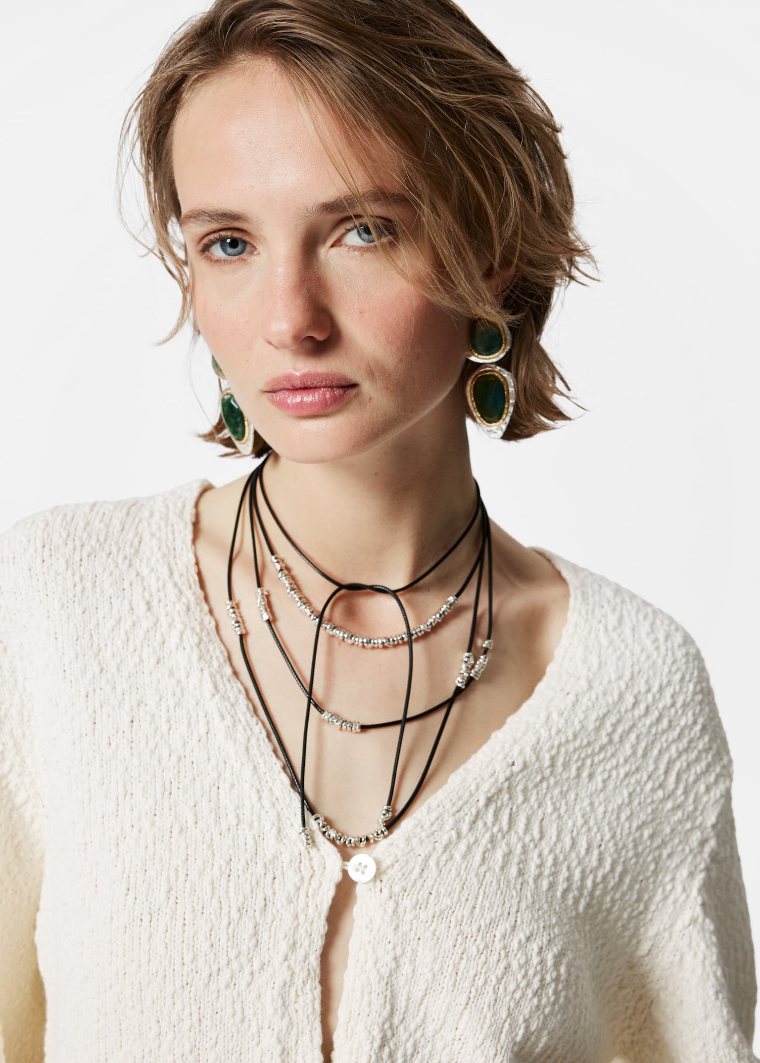 Layered String Cord Necklace - Ασημί - 3