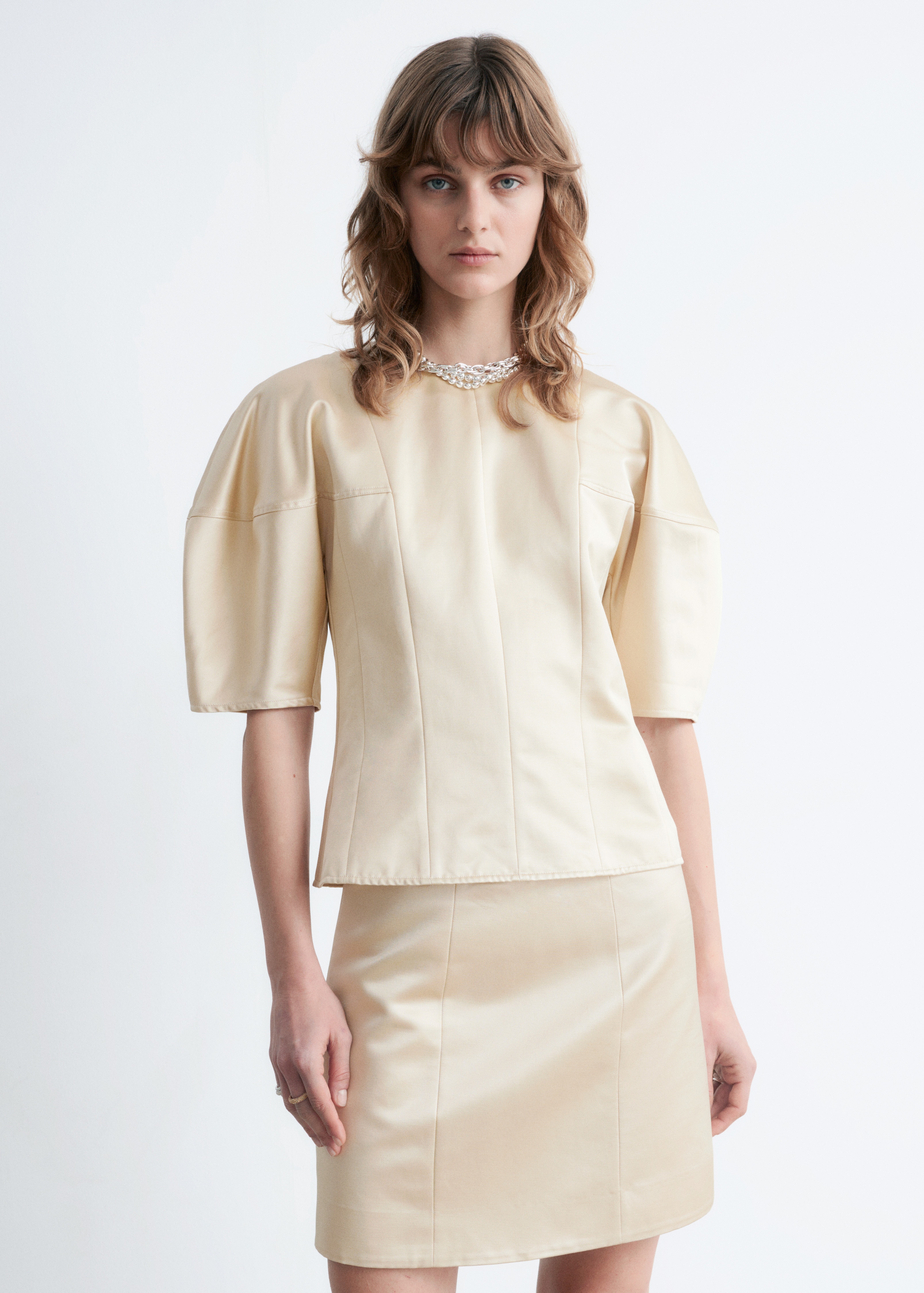 Satin Mini Skirt - Μπεζ/Μαύρο