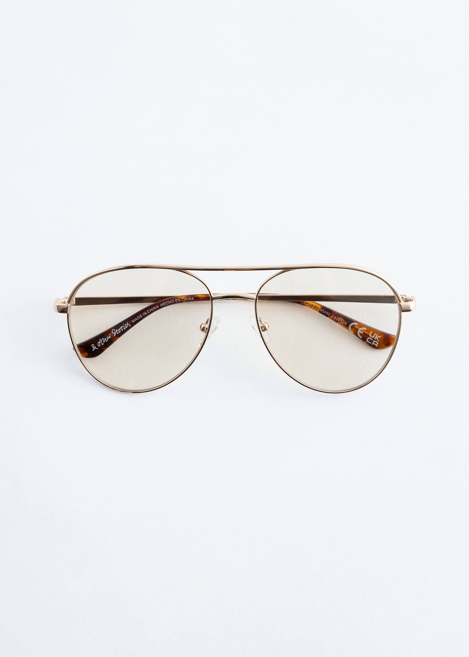 Sonnenbrille mit schmalem Pilotenrahmen - Gold/Transparent/Silber/Klarglas - 2