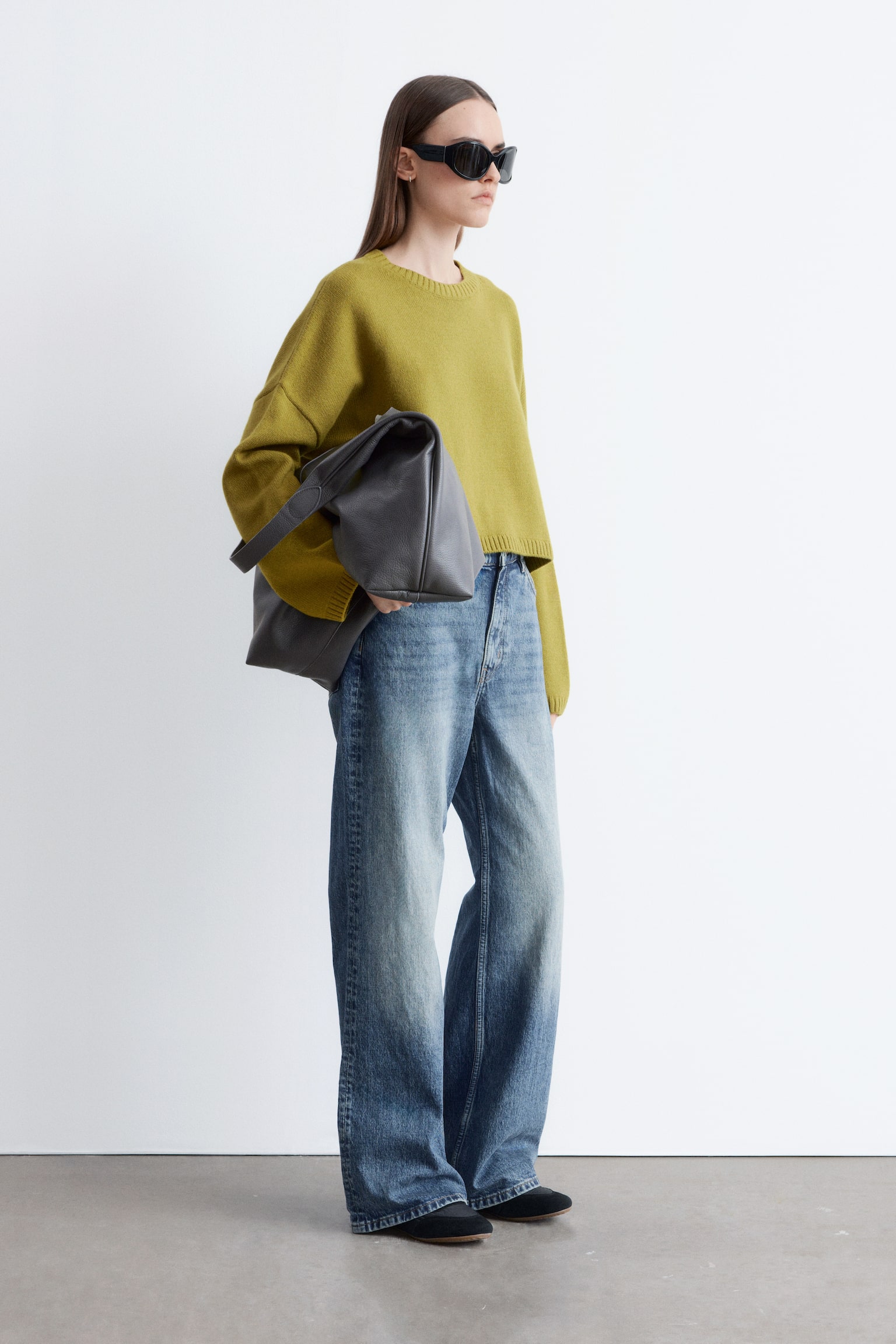 Sveter z kašmíru a bavlny - Khaki zelená/Béžová - 6