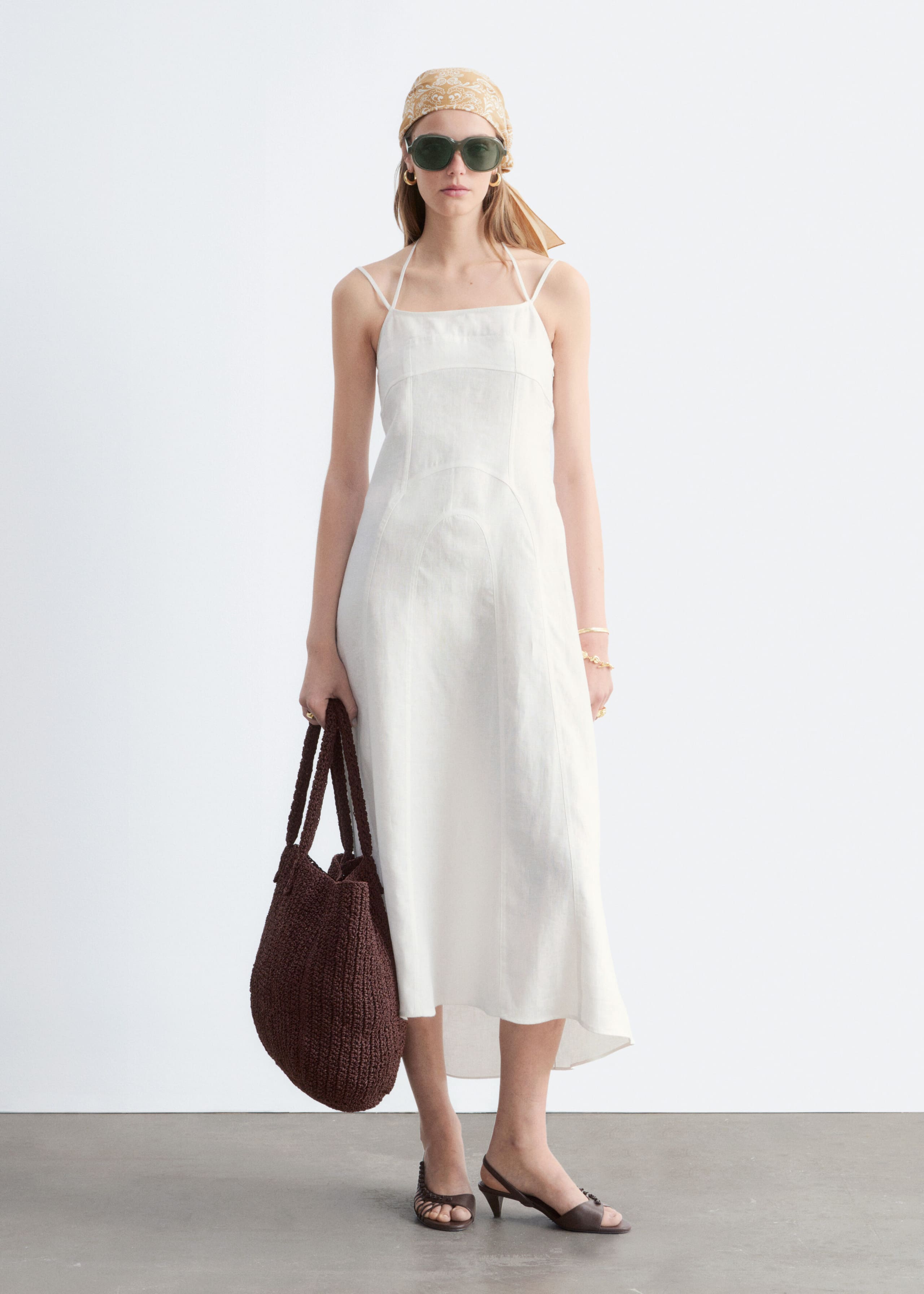 Linen Midi Dress - White - Lookbook