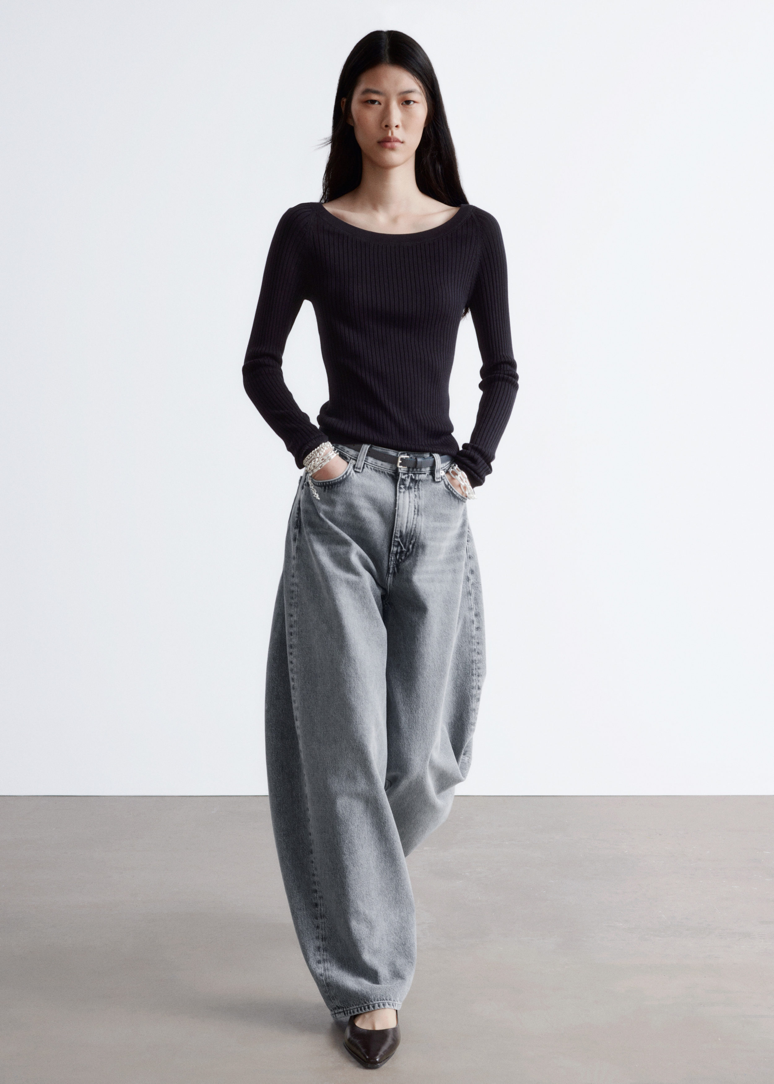 Boat-Neck Rib-Knit Top - Black - & Other Stories NL