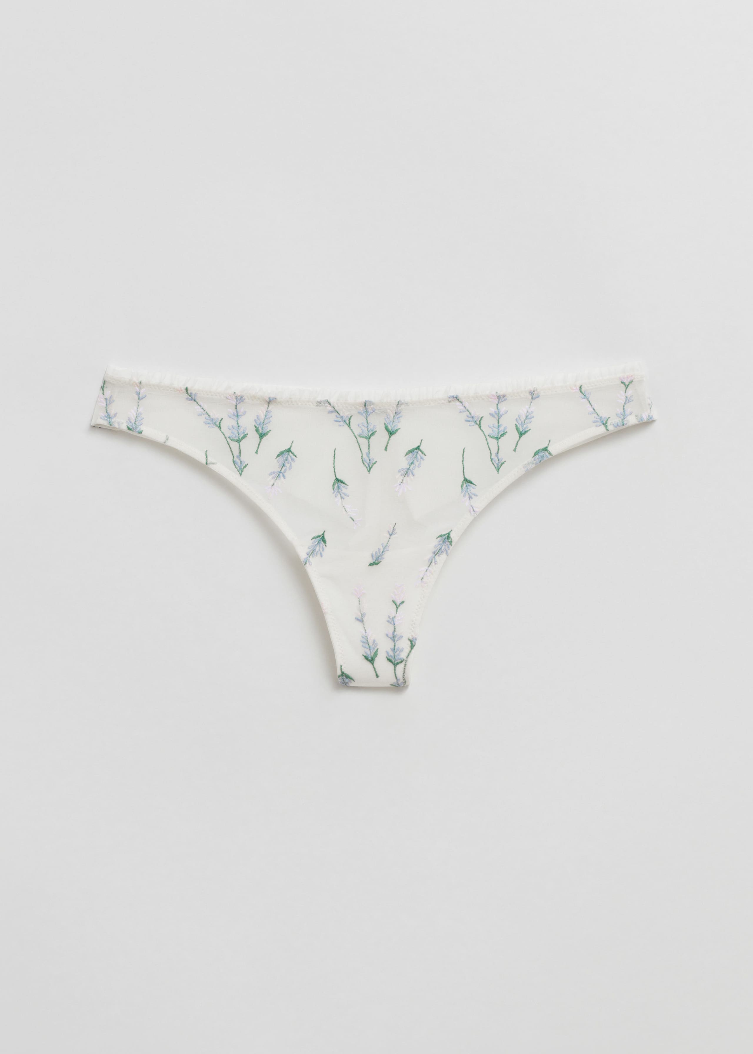Flower Embroidered Thong - Ivory - Still Life
