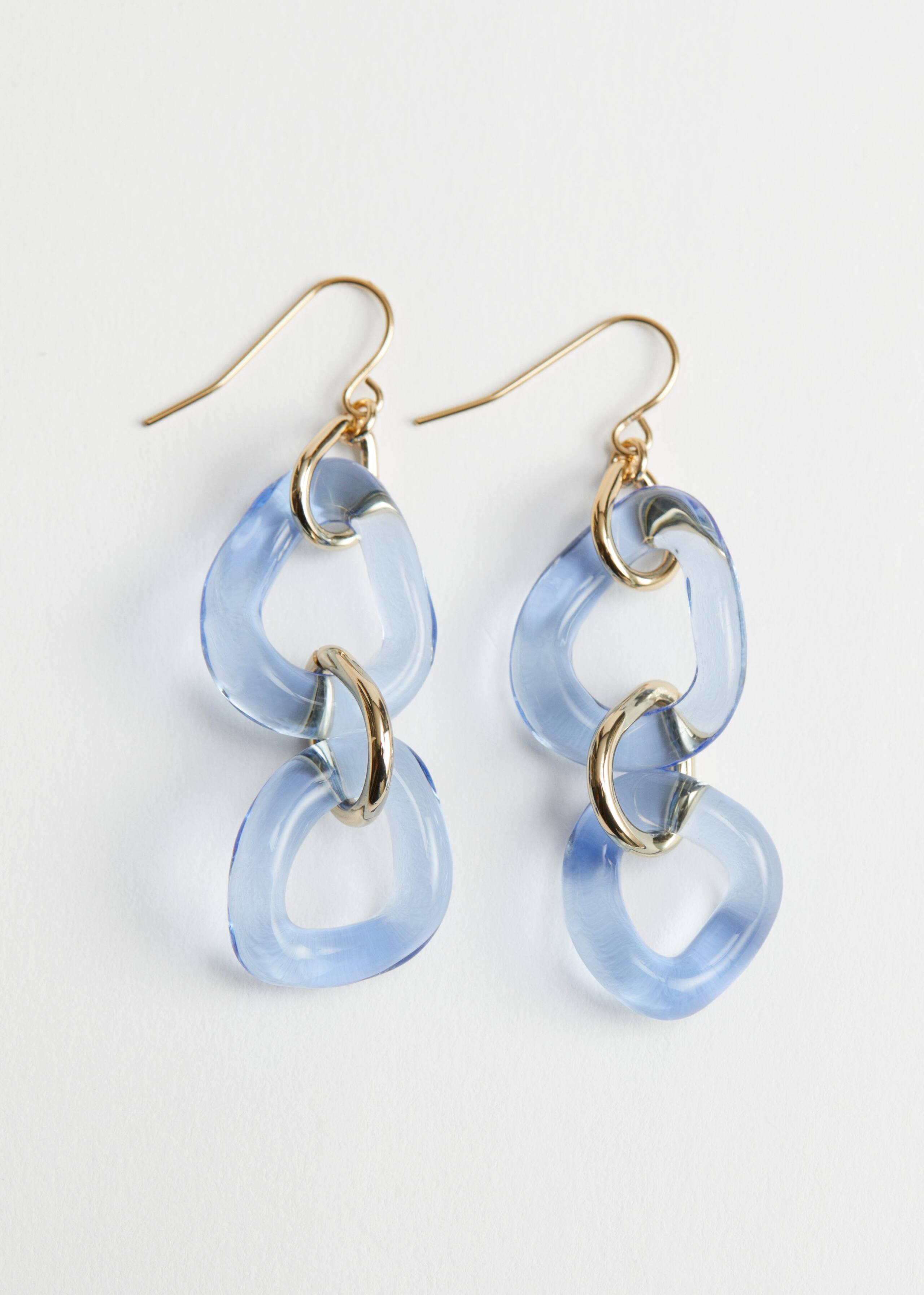 Glass Pendant Drop Earrings - Light Blue - Still Life