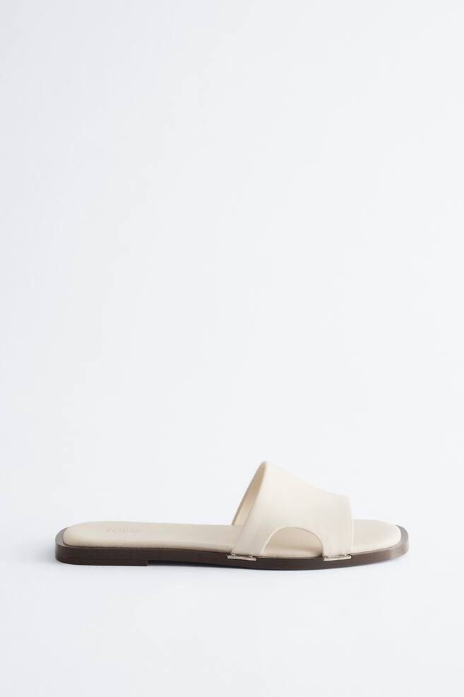 Metal-Detail Leather Slides - White/Black - 1
