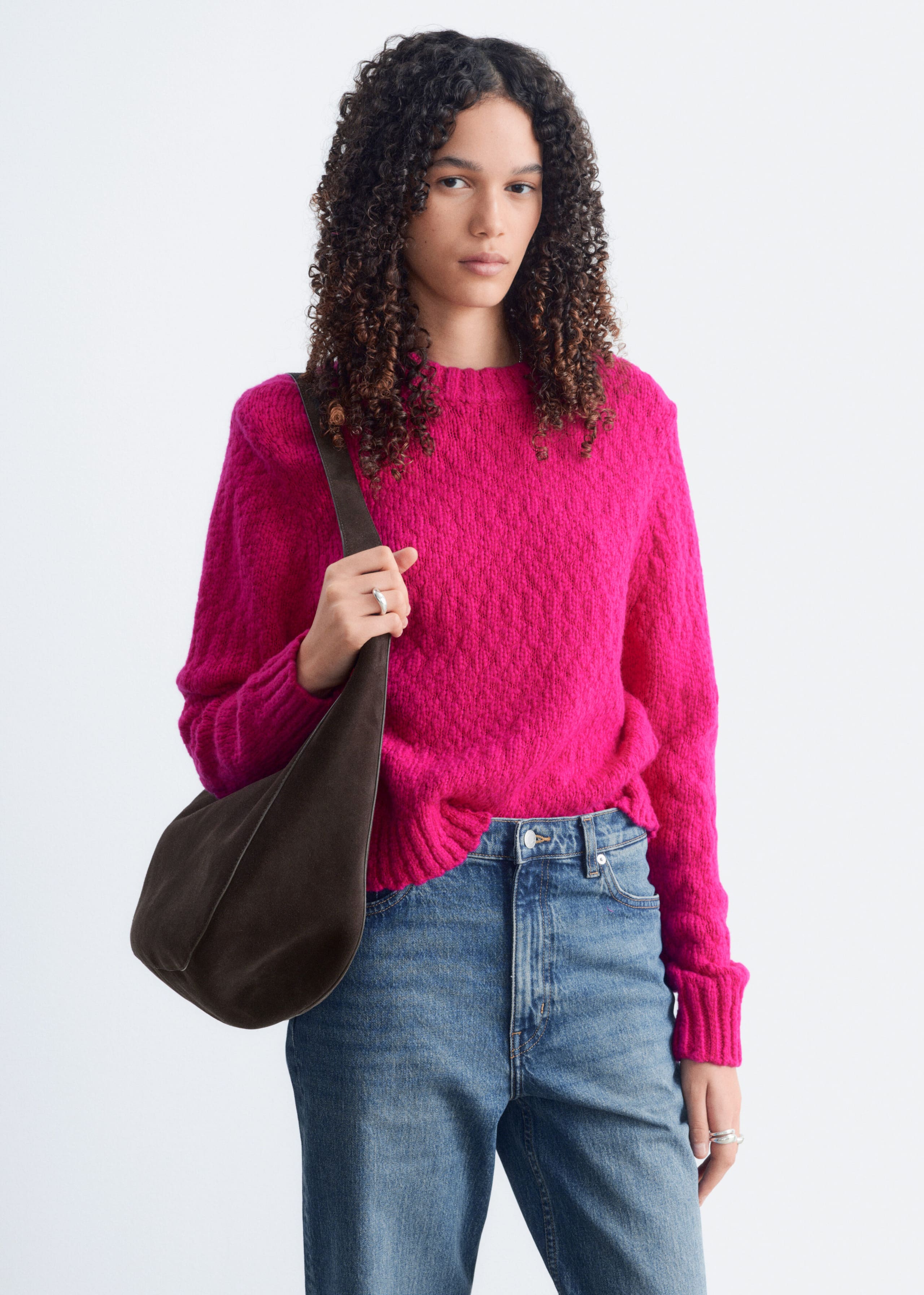 Wool-Cotton Bouclé Jumper - Dark pink - Lookbook